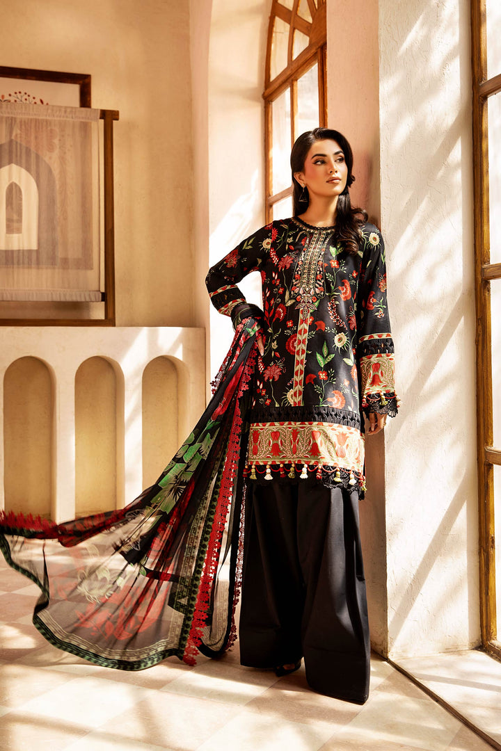 3 Pc Unstitched Embroidered Lawn Suit | MB-CUS25-901A All Sale MUS901A-999-BLK
