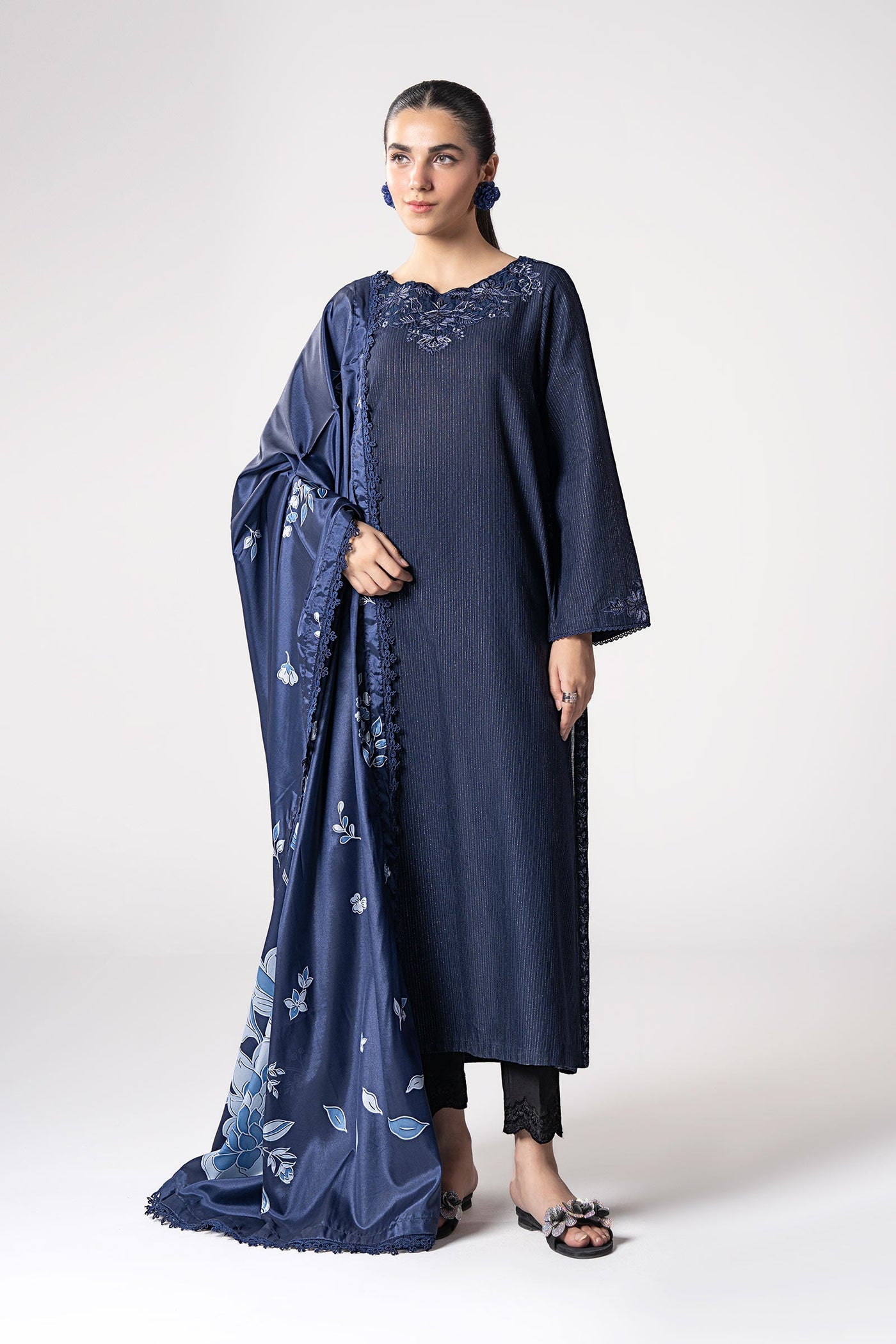 2 Pc Embroidered Lurex Texture Suit