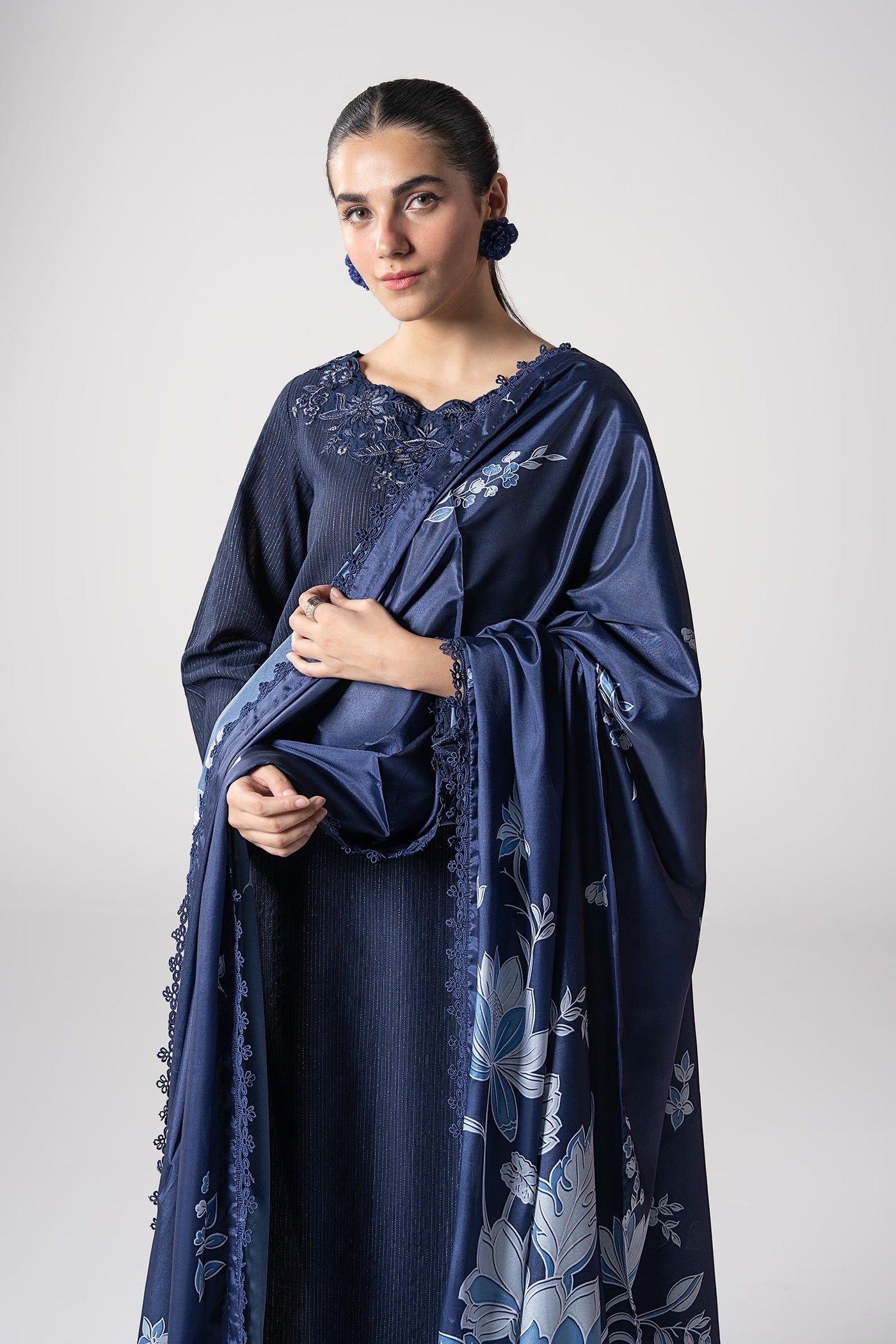 2 Pc Embroidered Lurex Texture Suit