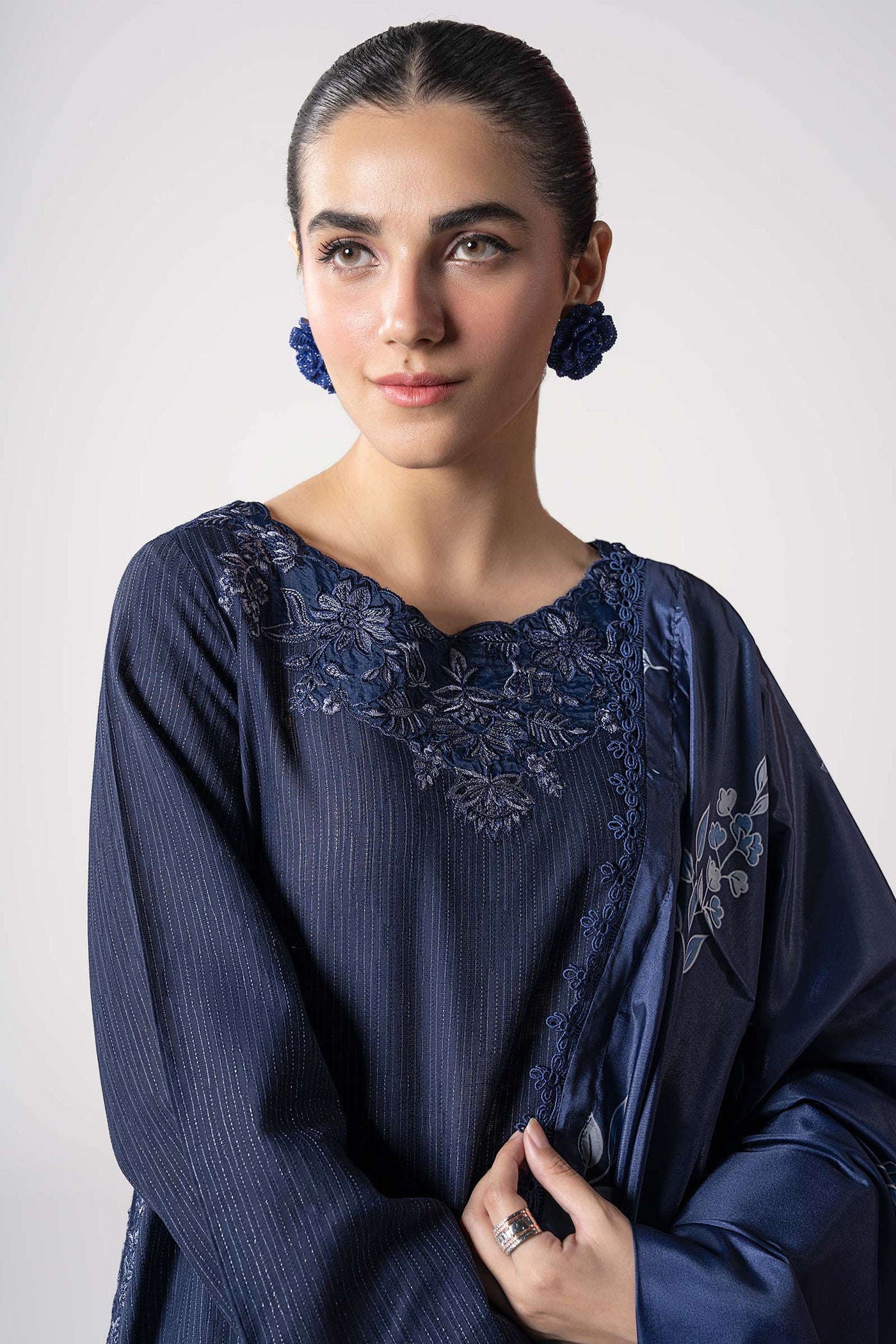 2 Pc Embroidered Lurex Texture Suit