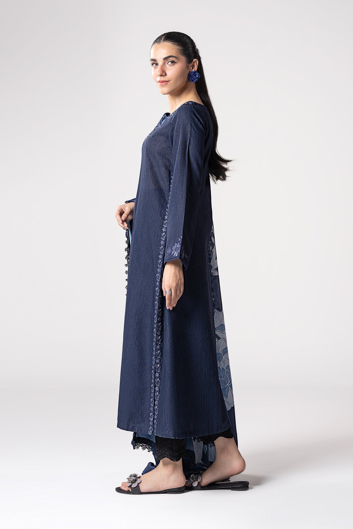 2 Pc Embroidered Lurex Texture Suit