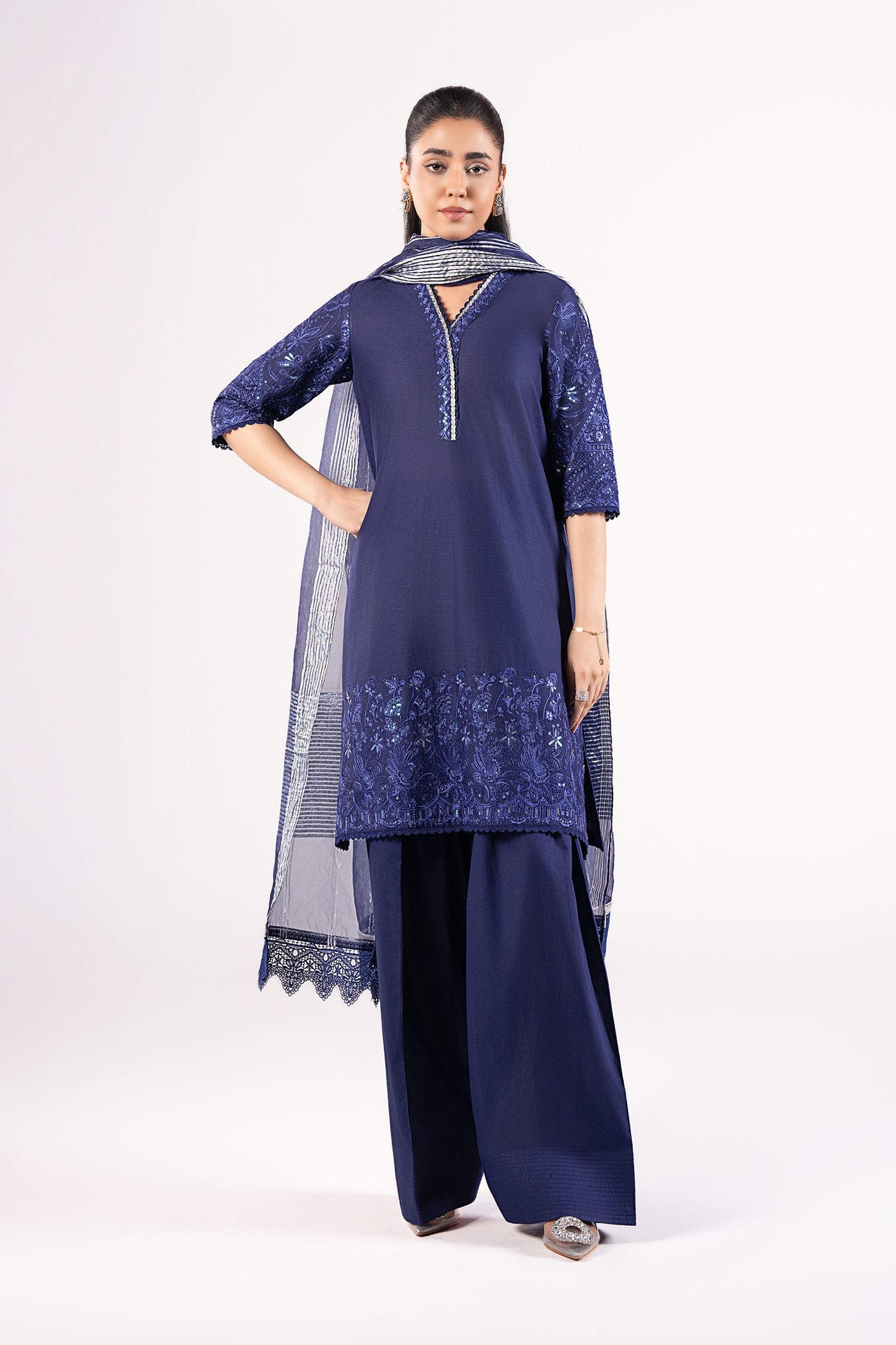 3 Pc Embroidered Dobby Suit | MB-CS25-137