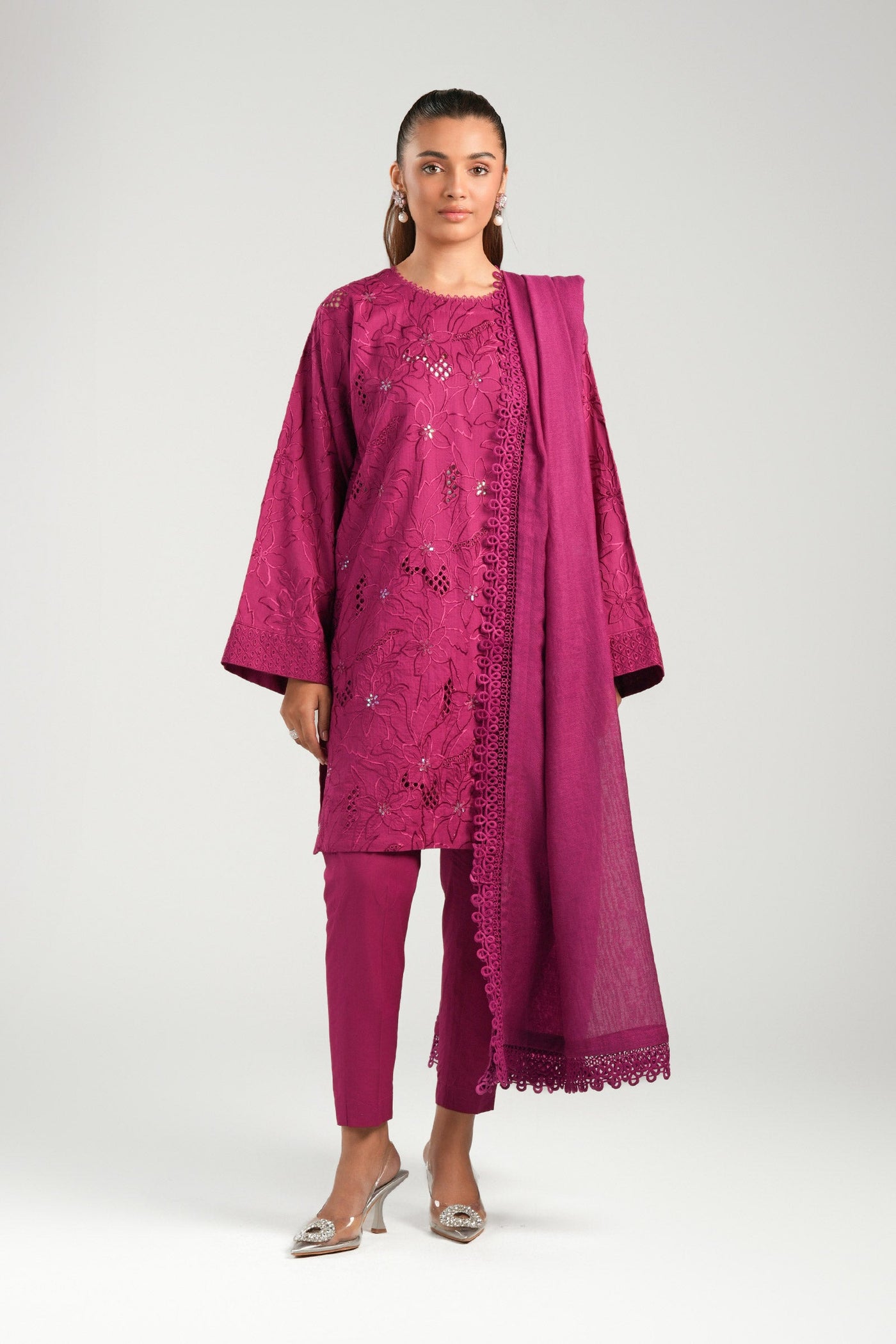 3 Pc Embroidered Dobby Suit | MB-CS25-138