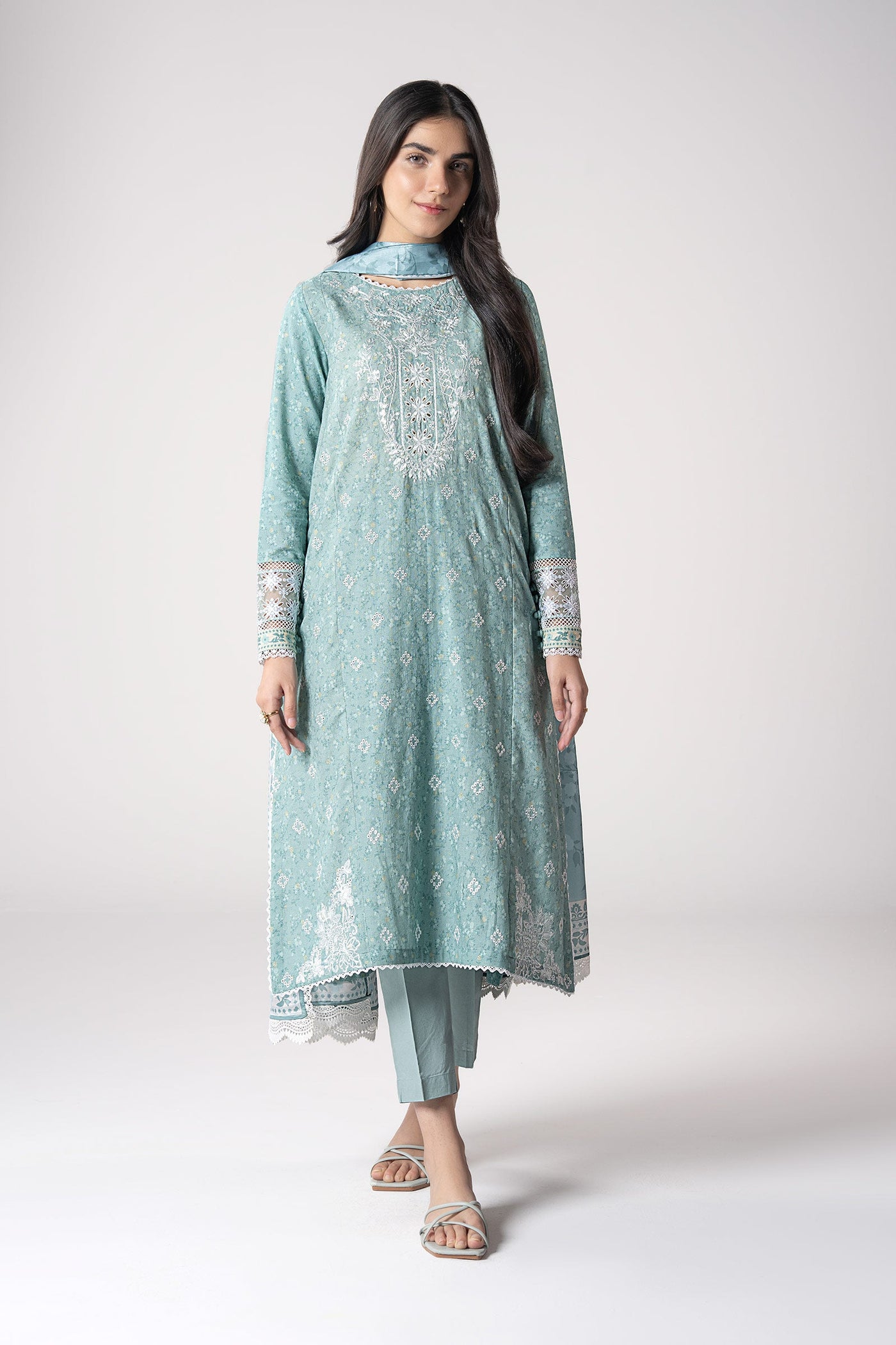 3 Pc Embroidered Mesh Lurex Dots Suit | MB-CS25-142