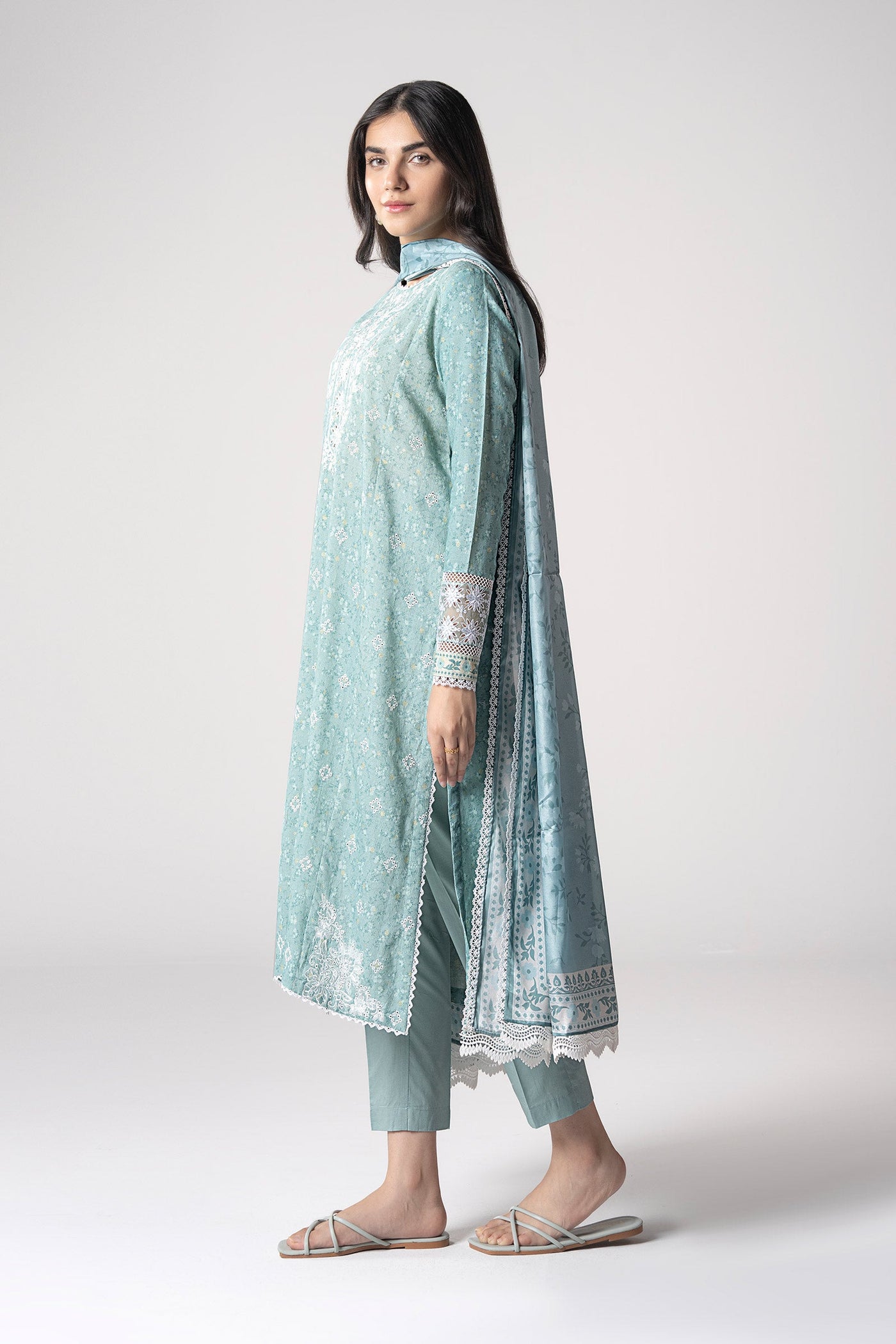 3 Pc Embroidered Mesh Lurex Dots Suit | MB-CS25-142