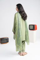 3 Pc Embroidered Lurex Stripe Suit