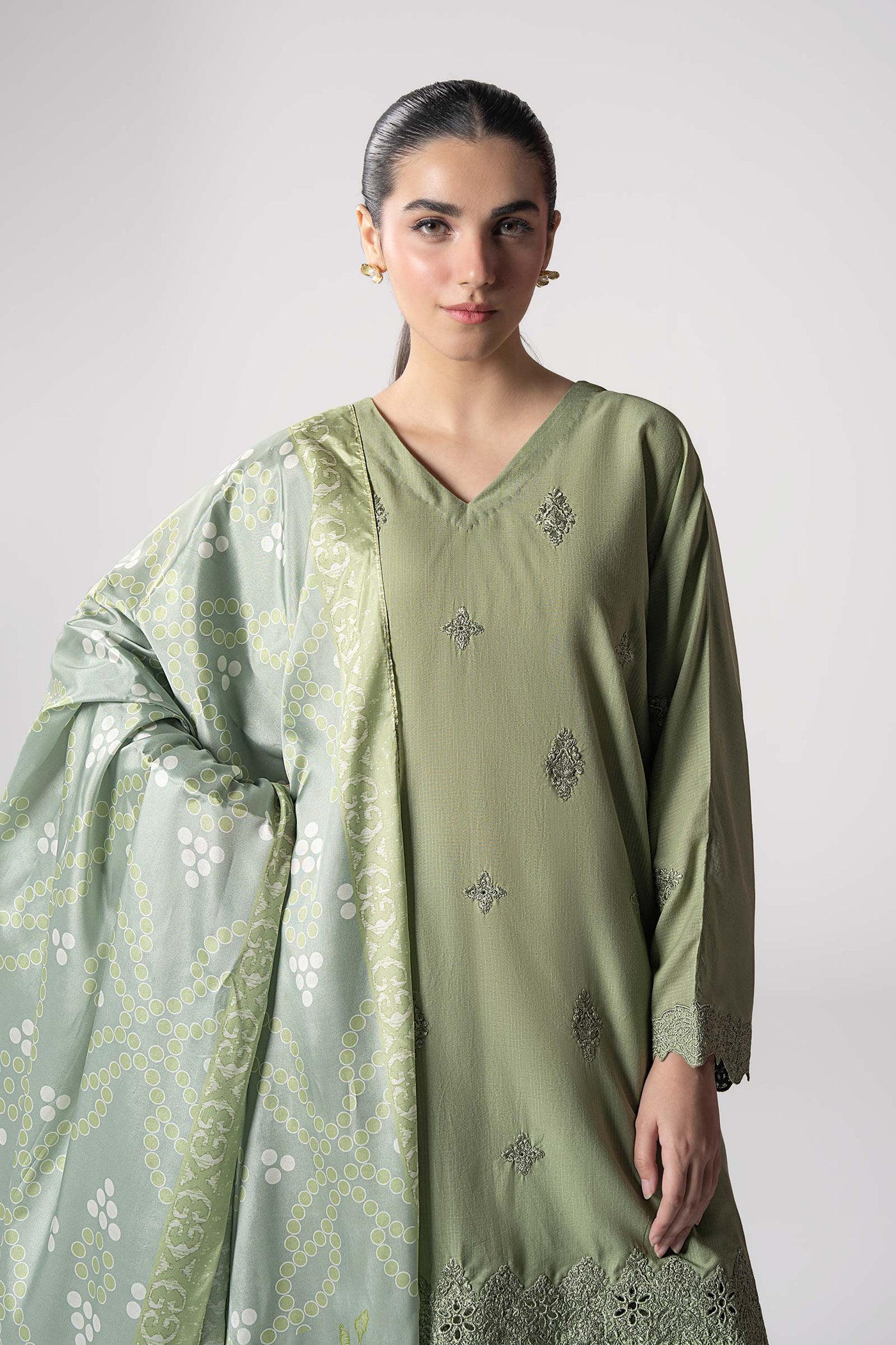 3 Pc Embroidered Lurex Stripe Suit | MB-CS25-143