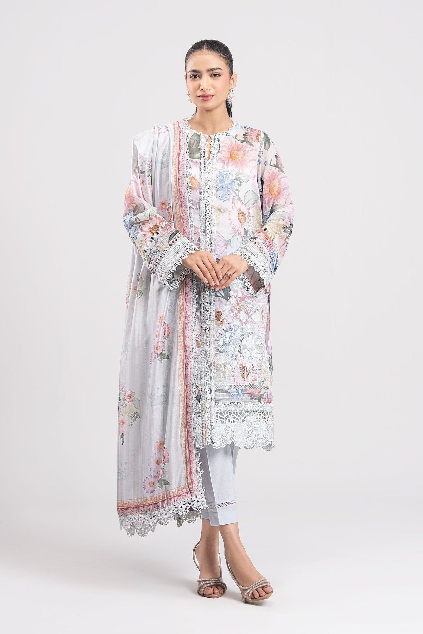 3 Pc Printed Silk Suit