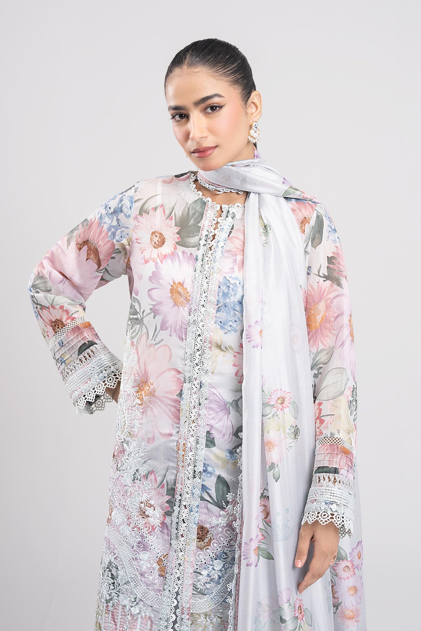 3 Pc Printed Silk Suit