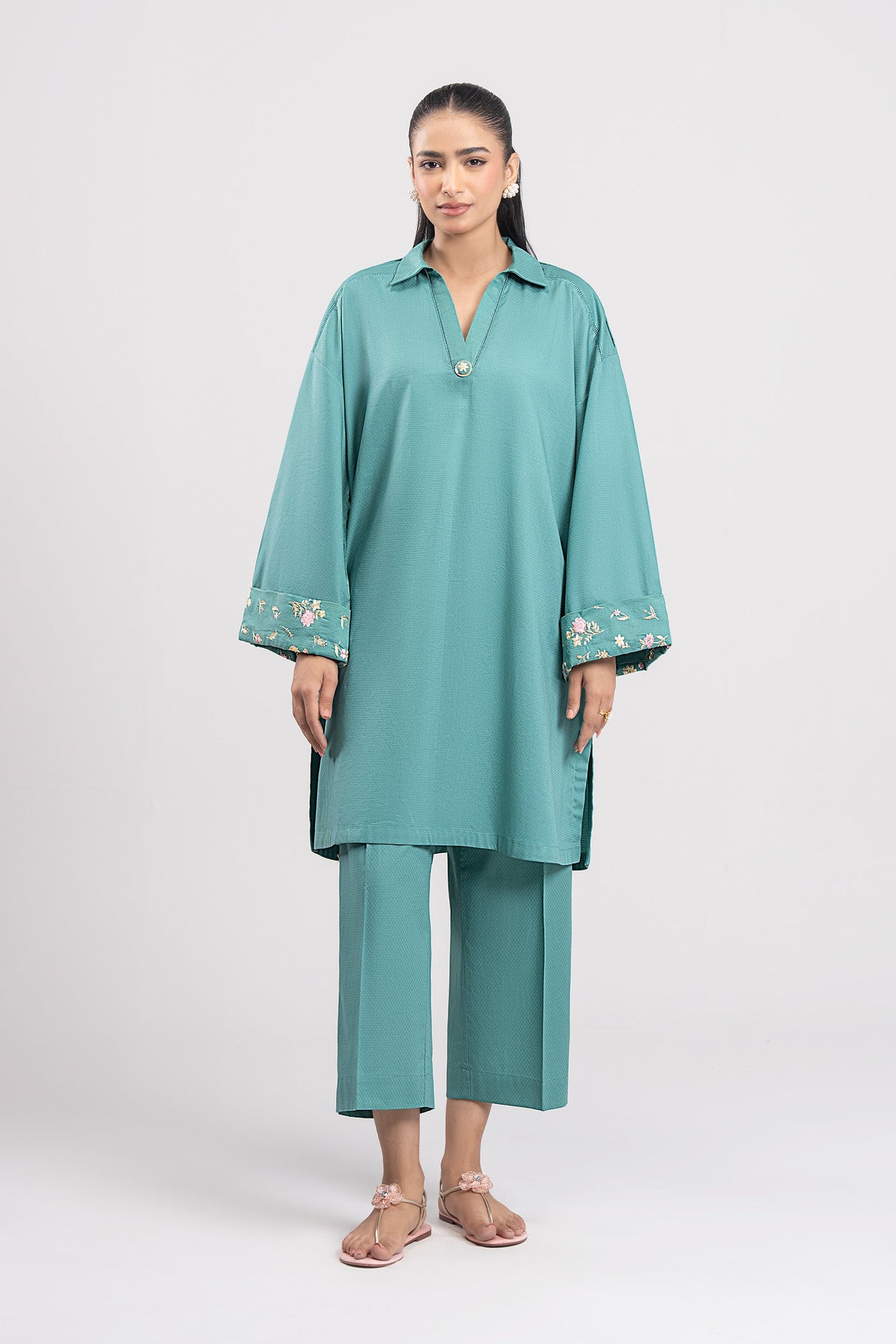 2 Pc Embroidered Dobby Viscose Suit