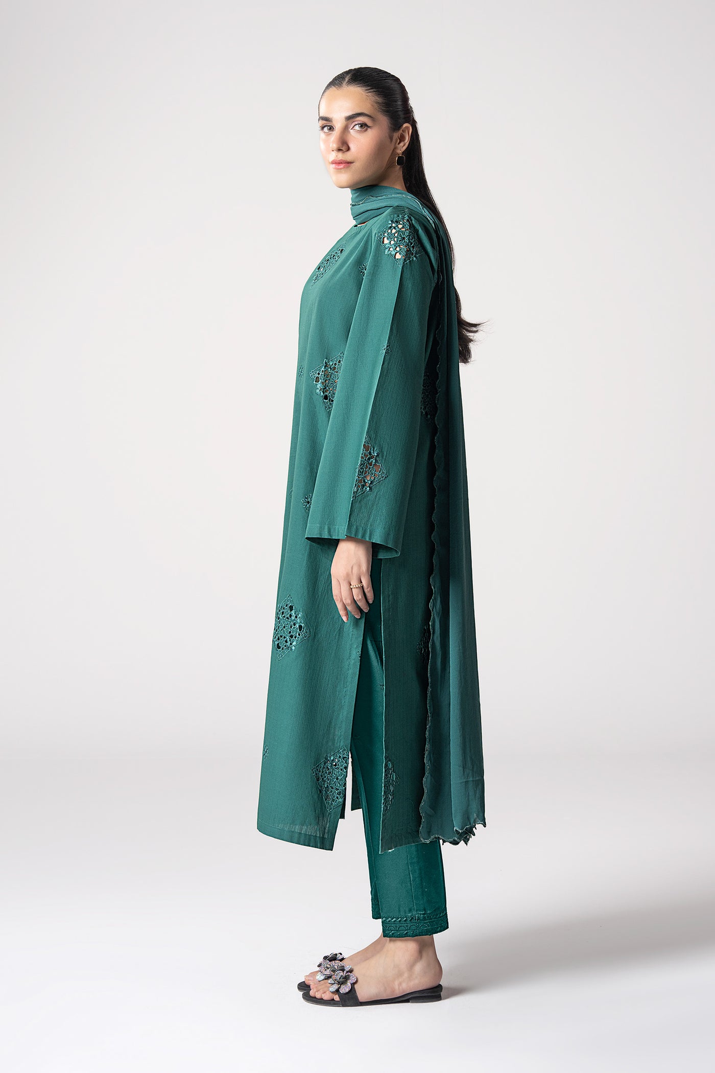 2 Pc Embroidered Textured Cotton Suit