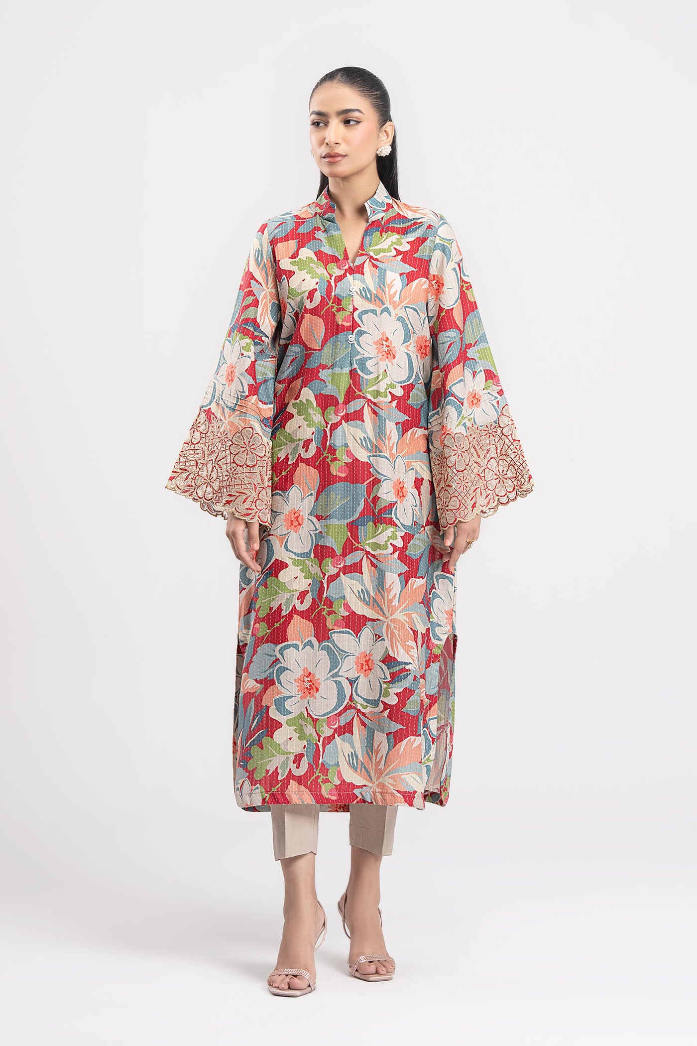 2 Pc Embroidered Lurex Cotton Suit