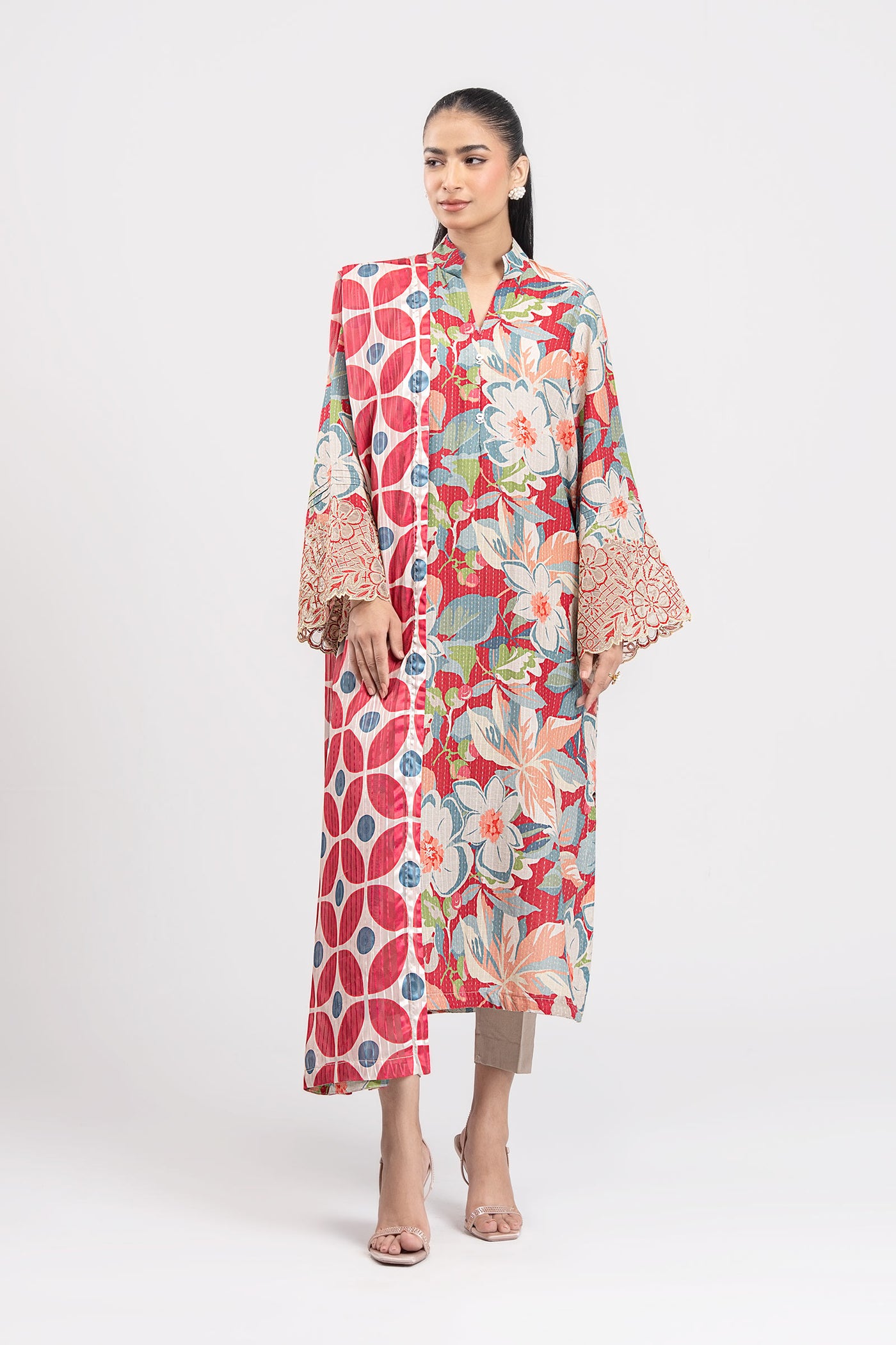 2 Pc Embroidered Lurex Cotton Suit