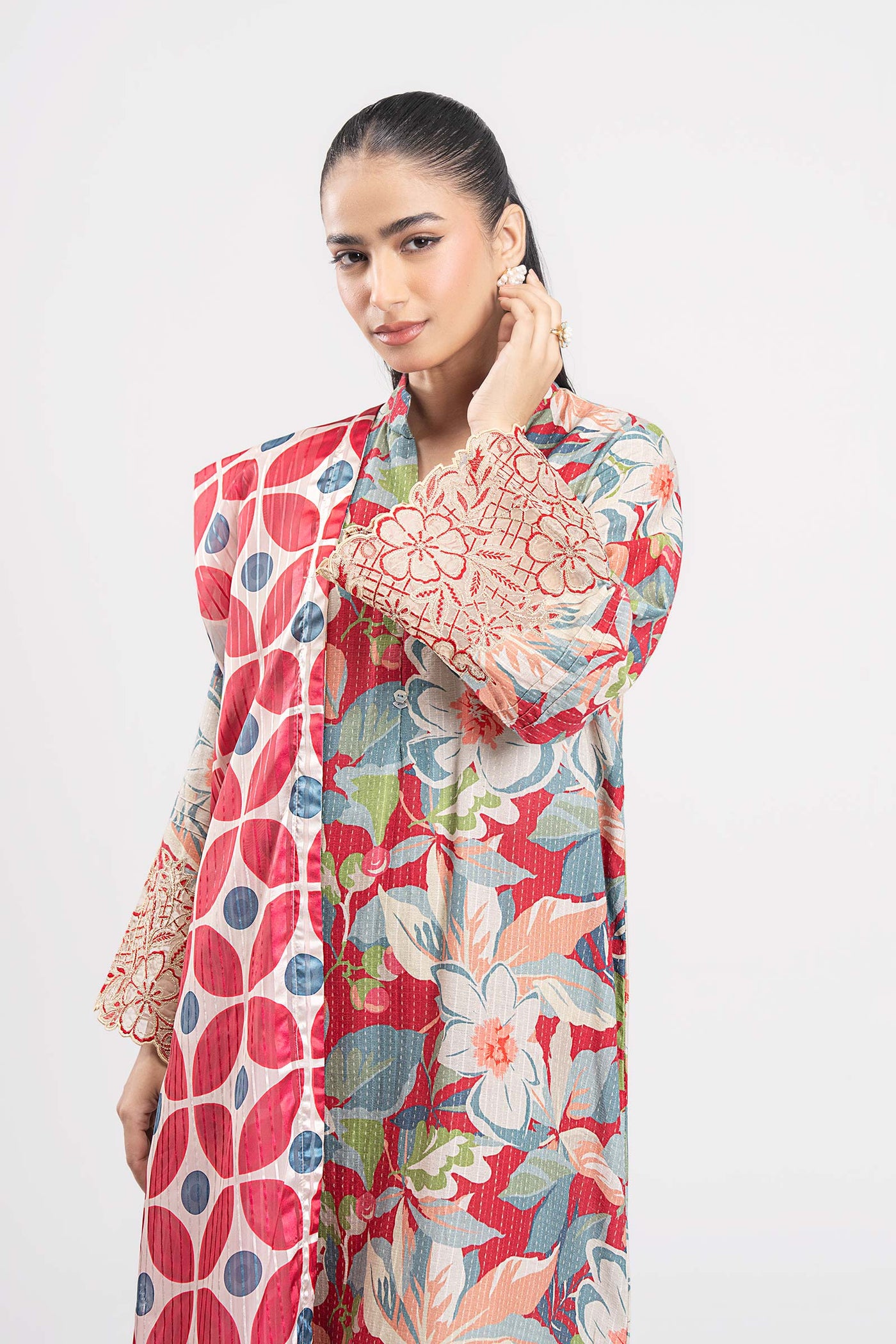 2 Pc Embroidered Lurex Cotton Suit
