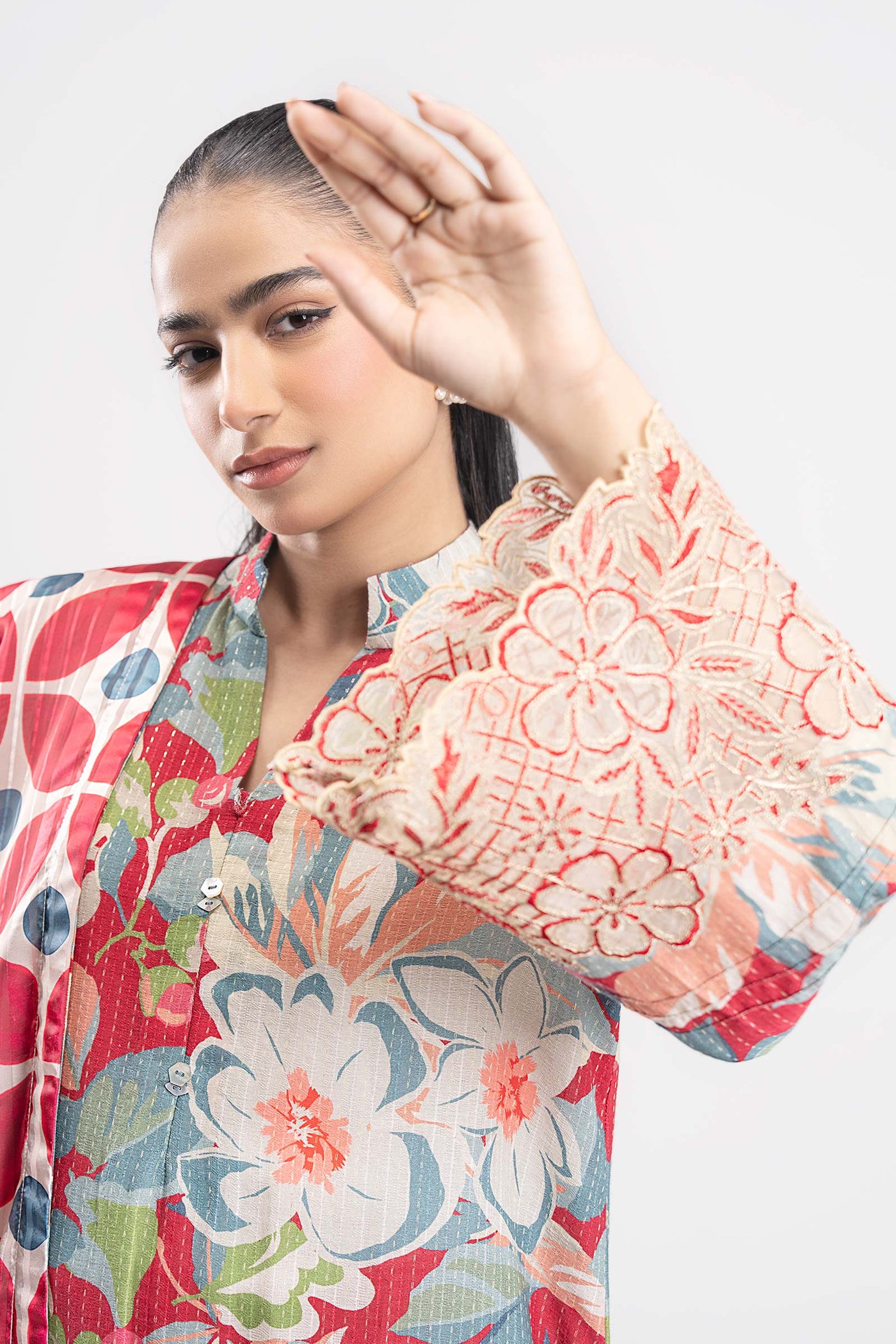 2 Pc Embroidered Lurex Cotton Suit