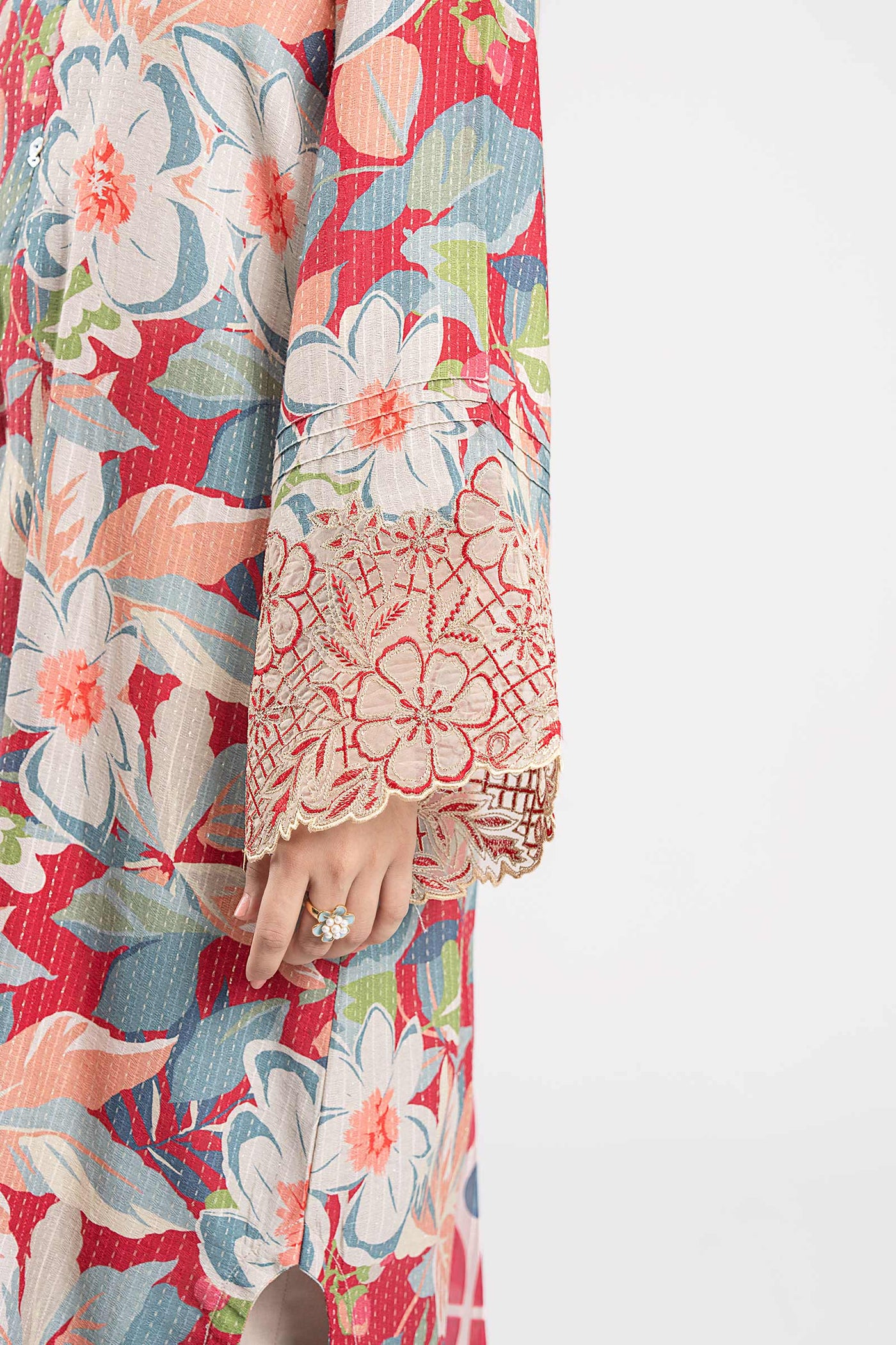 2 Pc Embroidered Lurex Cotton Suit