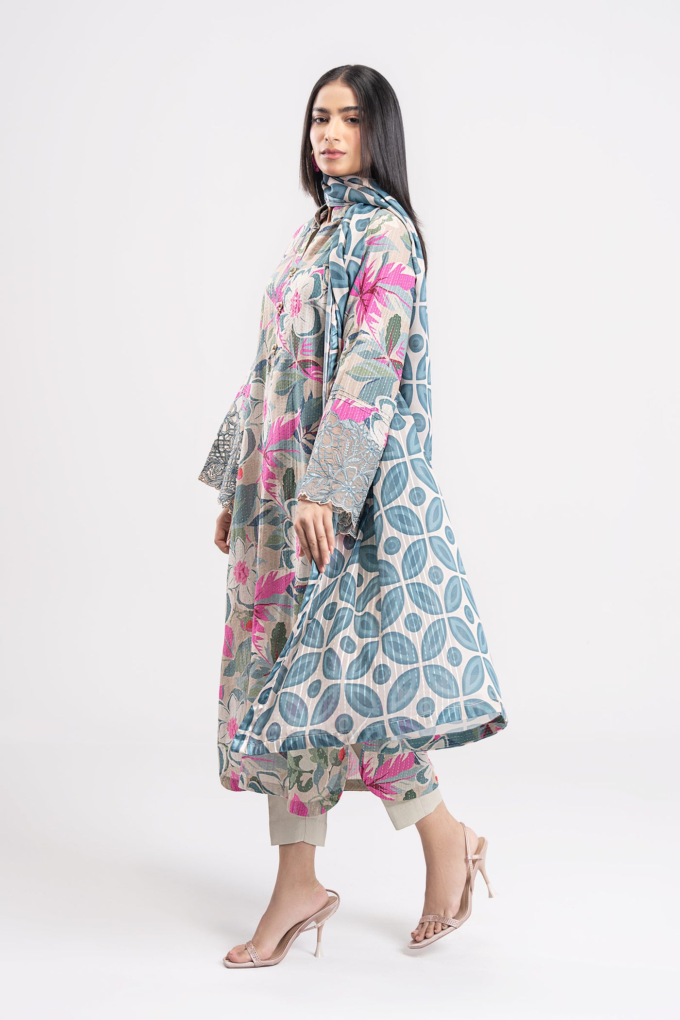2 Pc Embroidered Lurex Cotton Suit