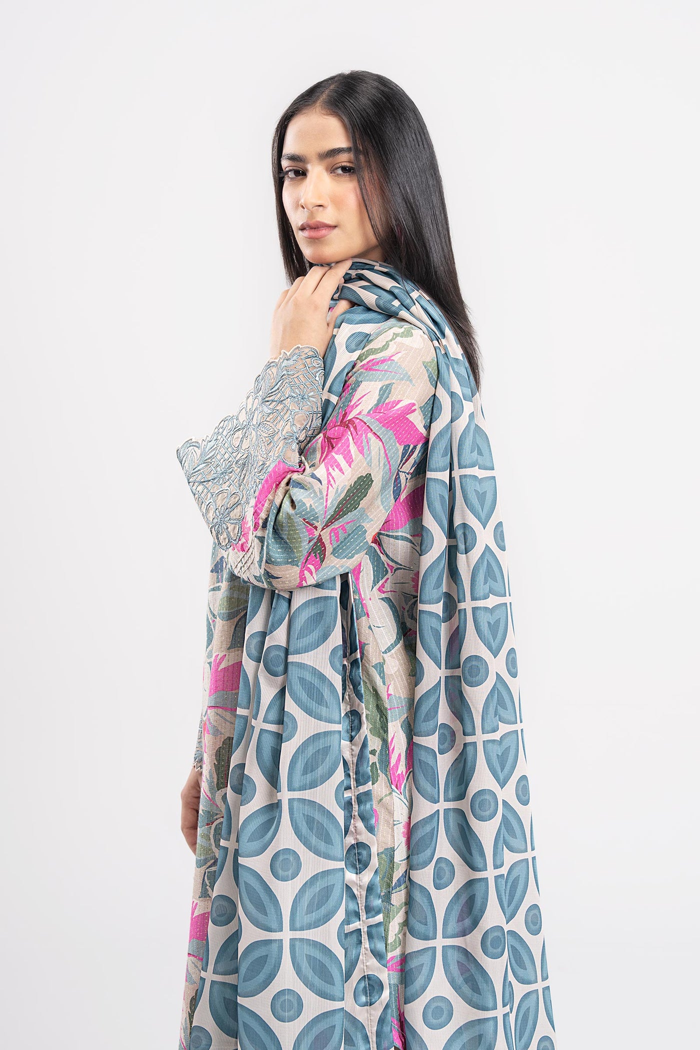 2 Pc Embroidered Lurex Cotton Suit