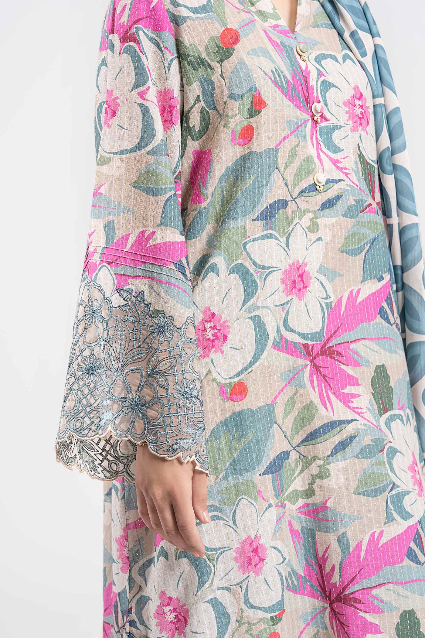 2 Pc Embroidered Lurex Cotton Suit