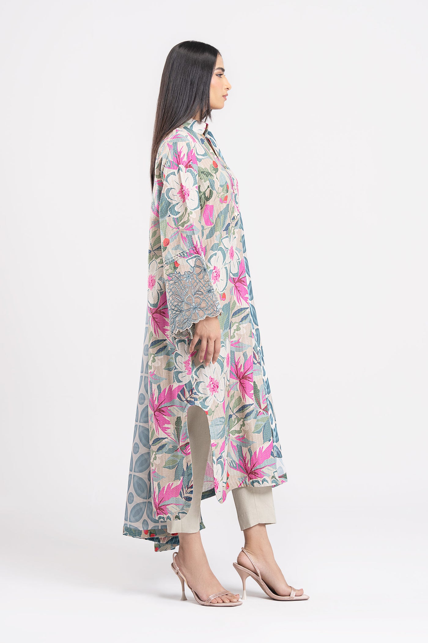 2 Pc Embroidered Lurex Cotton Suit