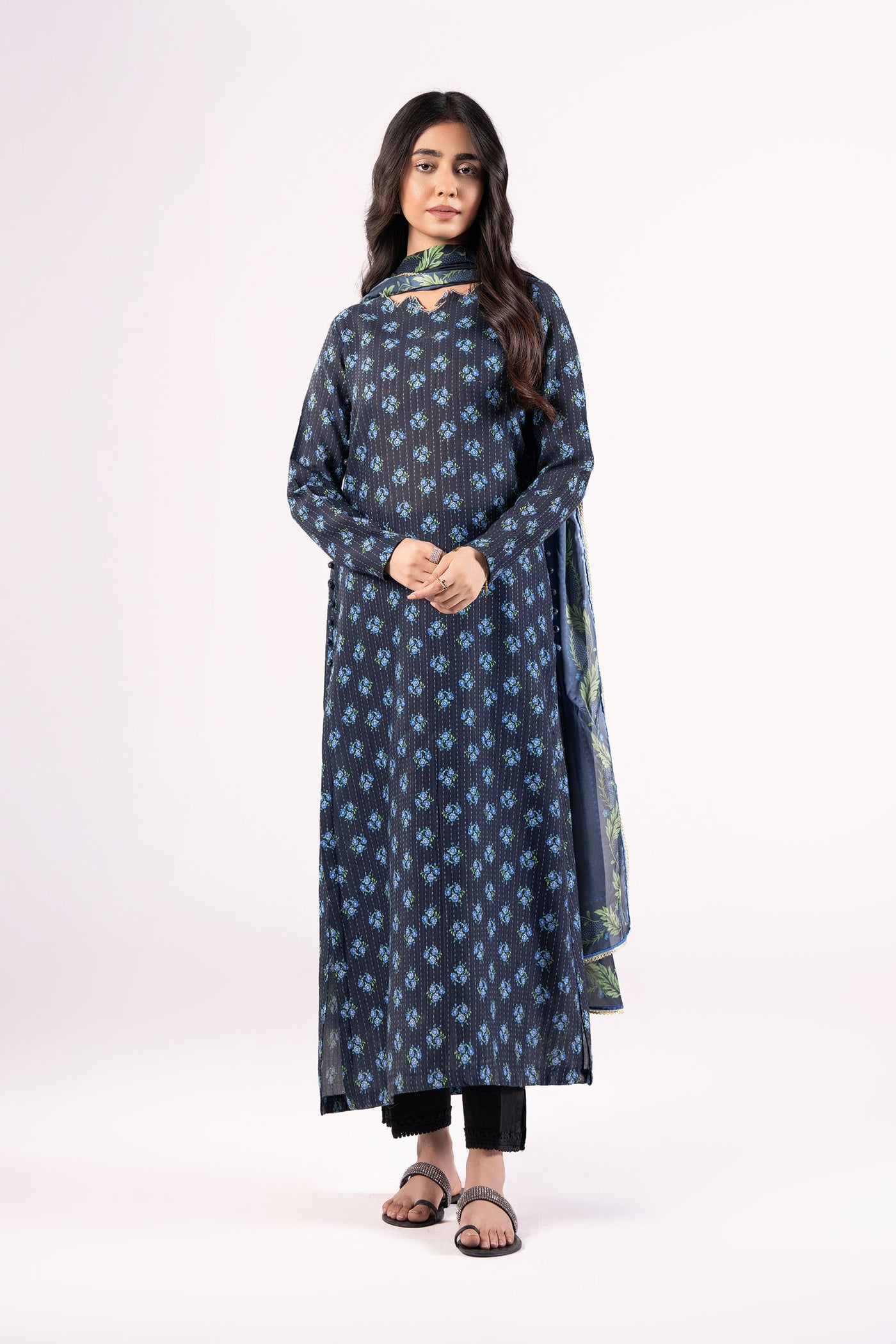 2 Pc Printed Lurex Cotton Suit