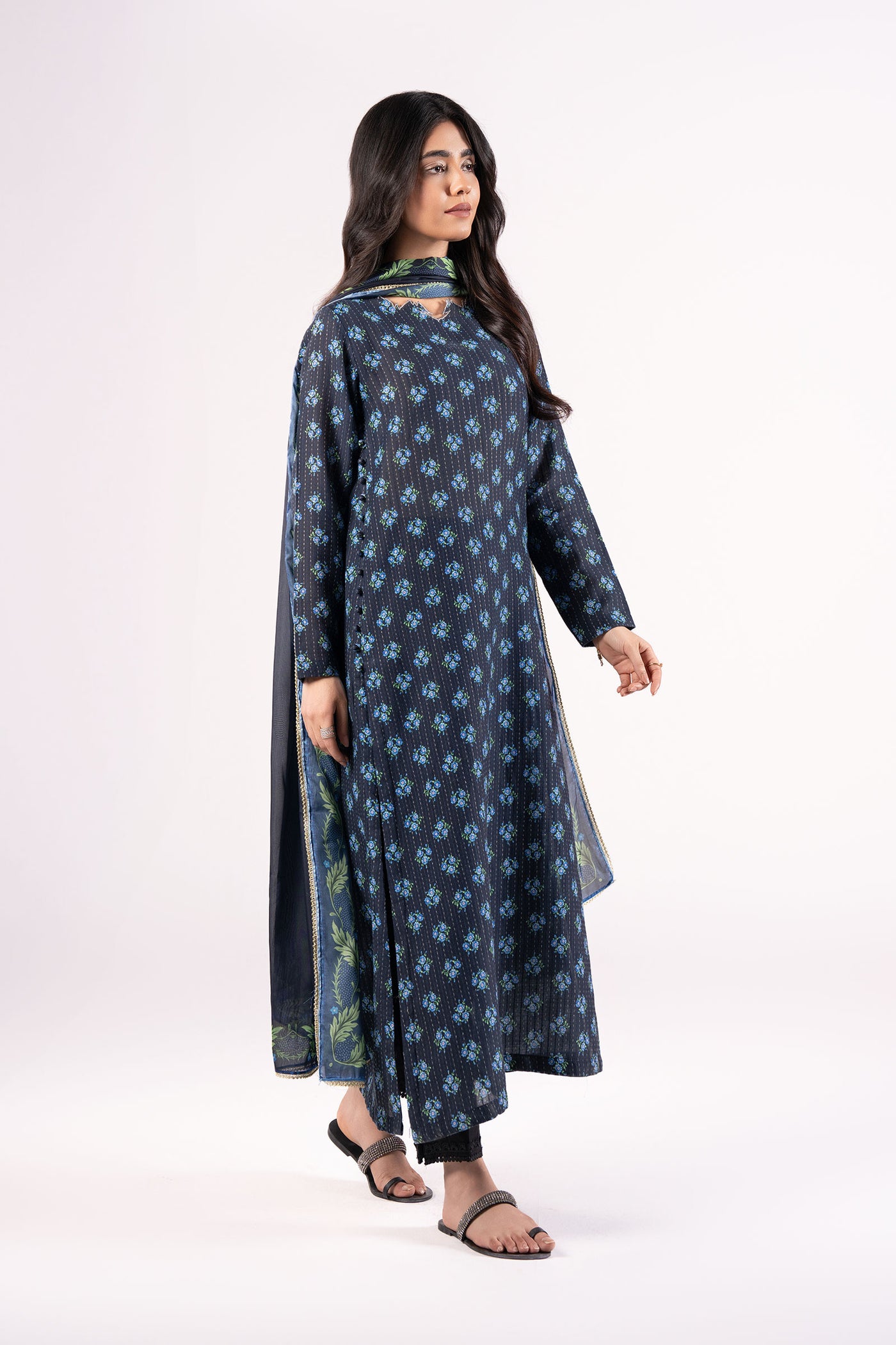 2 Pc Printed Lurex Cotton Suit