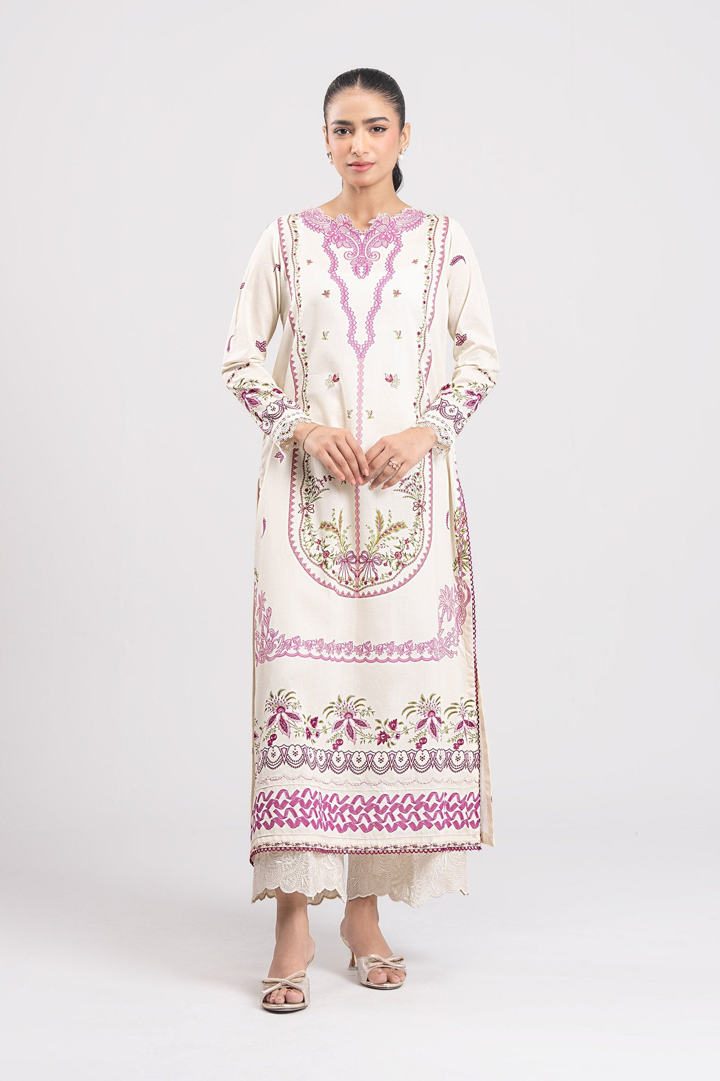 2 Pc Embroidered Slub Lawn Suit