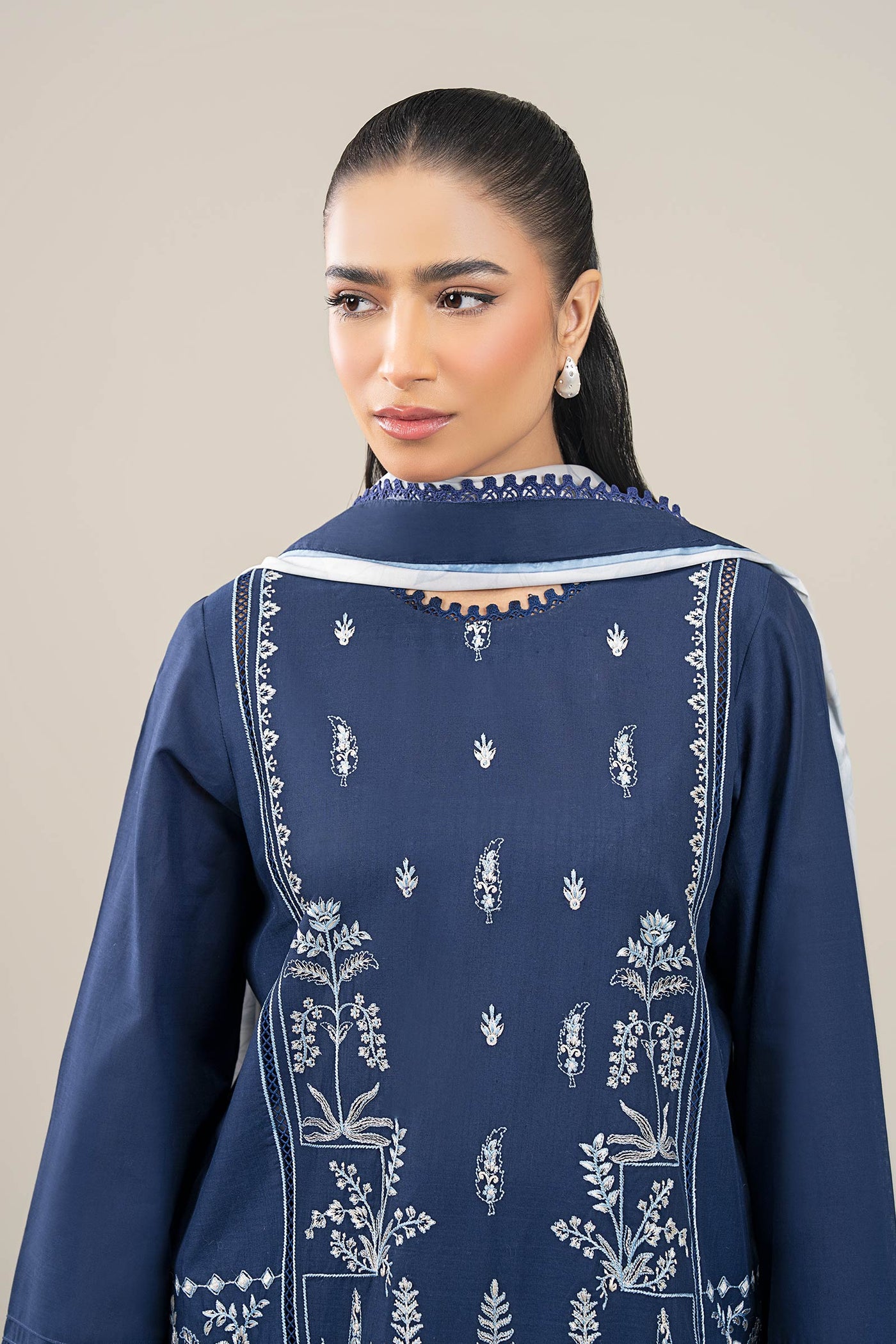 3 Pc Embroidered Crosshatch Lawn Suit