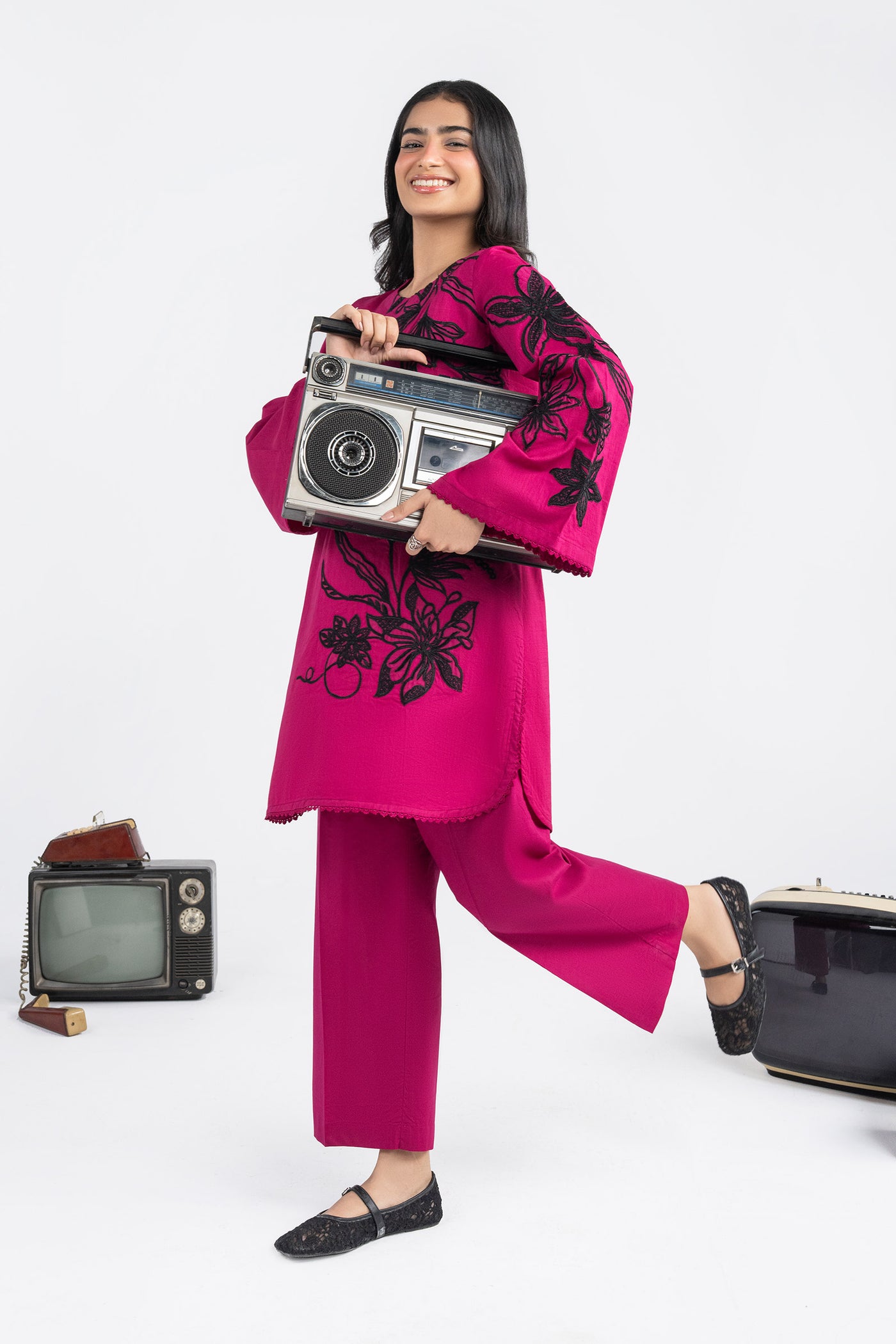 2 Pc Embroidered Crosshatch Lawn Suit