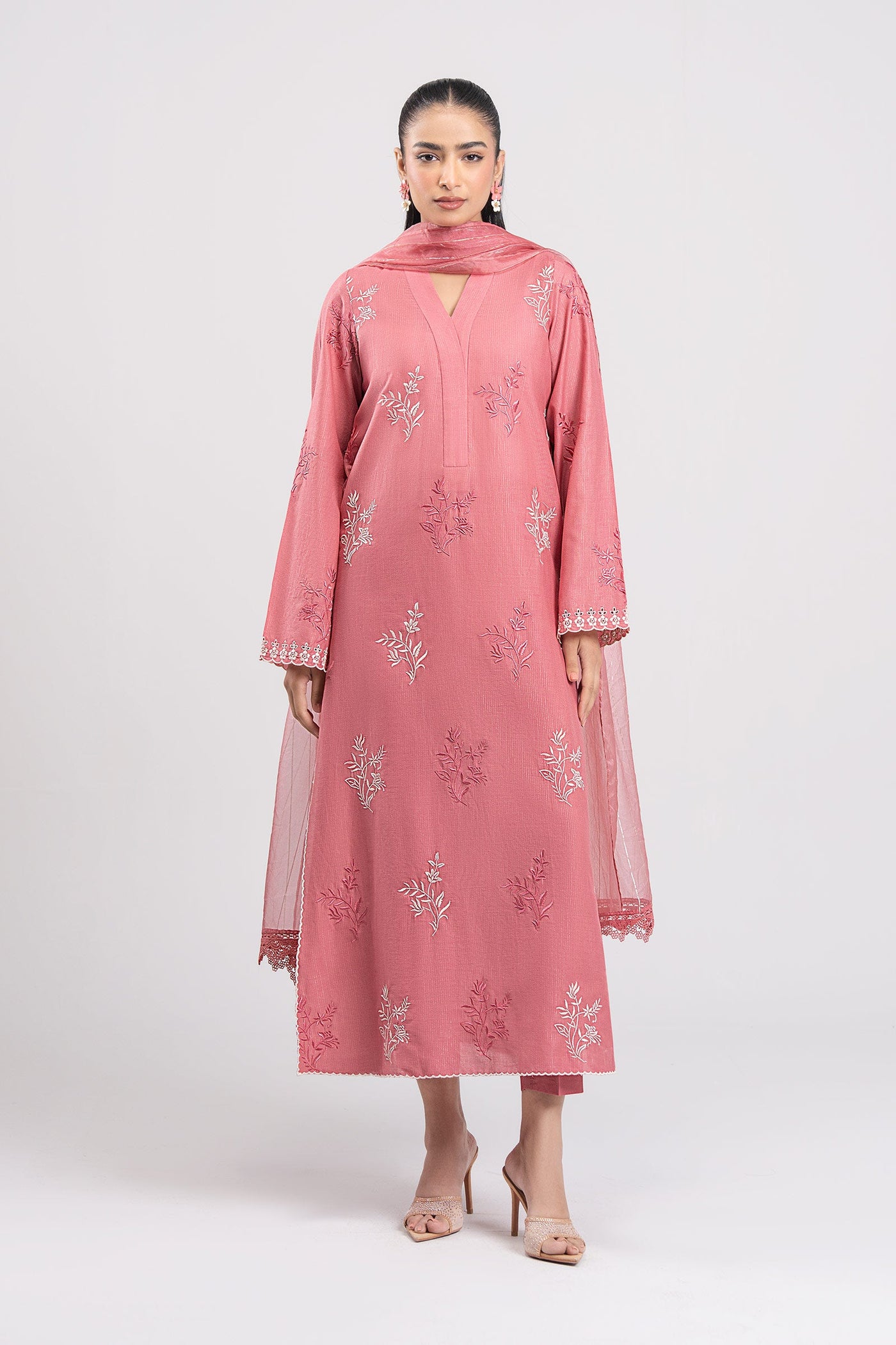 3 Pc Embroidered Lurex Cotton Suit