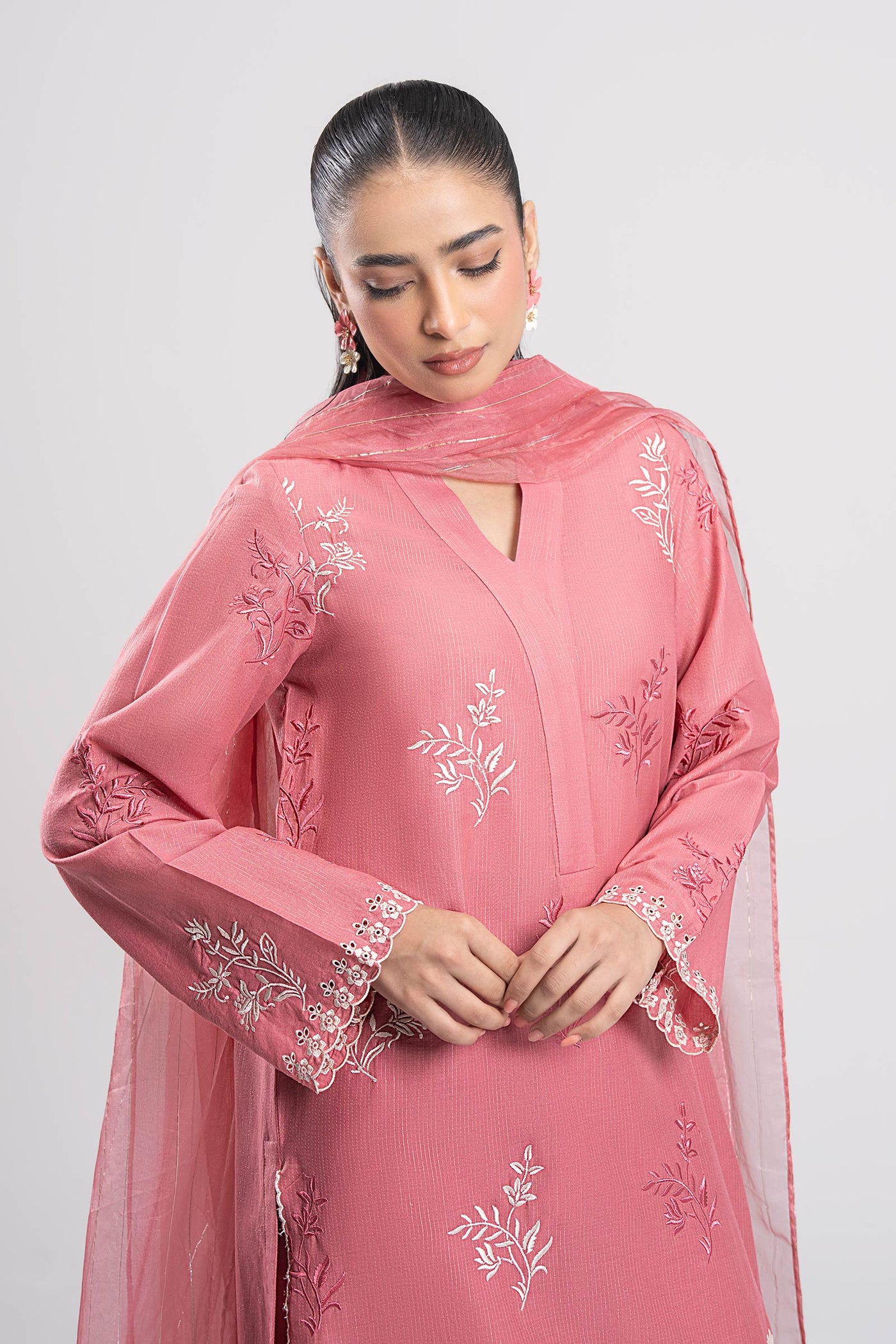 3 Pc Embroidered Lurex Cotton Suit