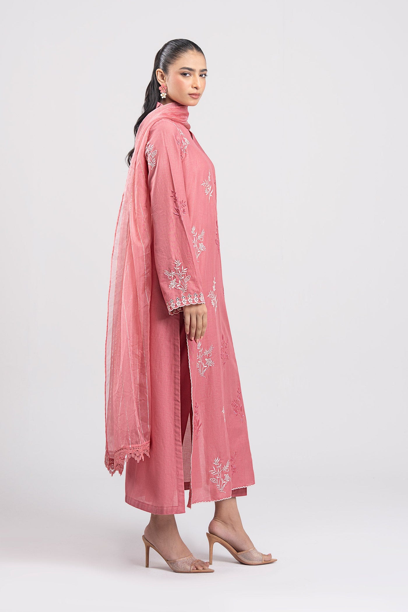 3 Pc Embroidered Lurex Cotton Suit