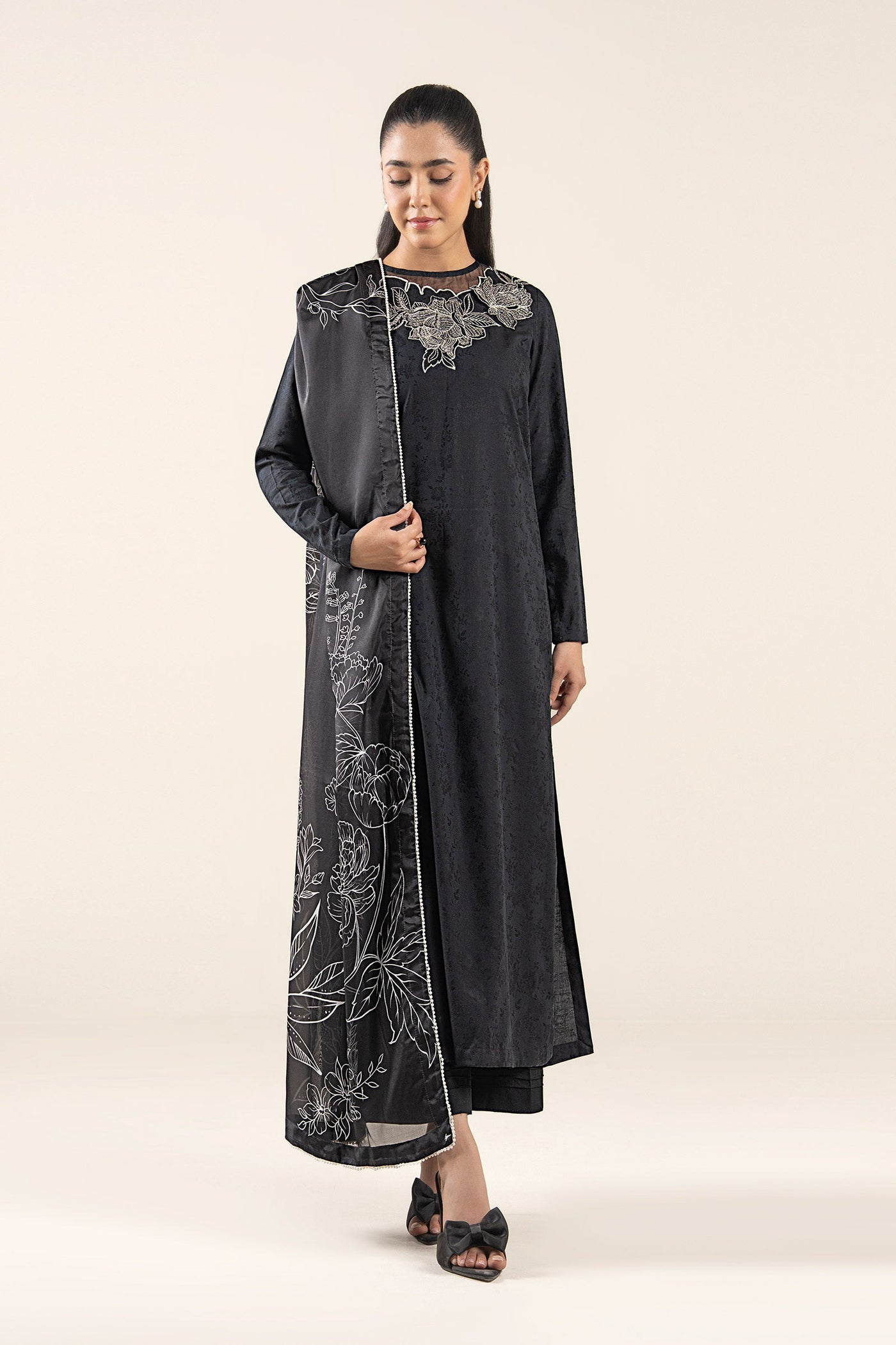 3 Pc Embroidered Dobby Viscose Suit | MB-CS25-197