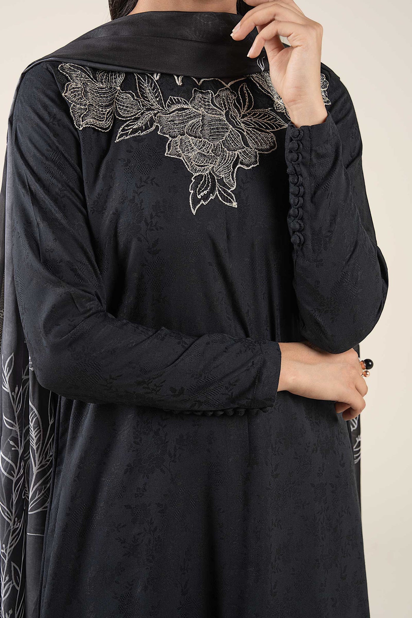 3 Pc Embroidered Dobby Viscose Suit | MB-CS25-197