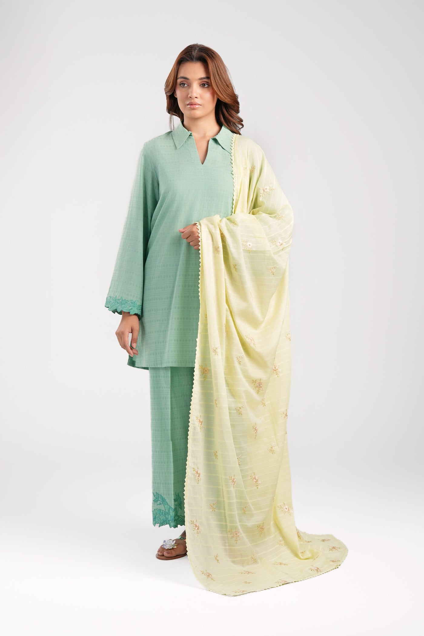 Embroidered Textured Voile Dupatta | MB-CS25-26