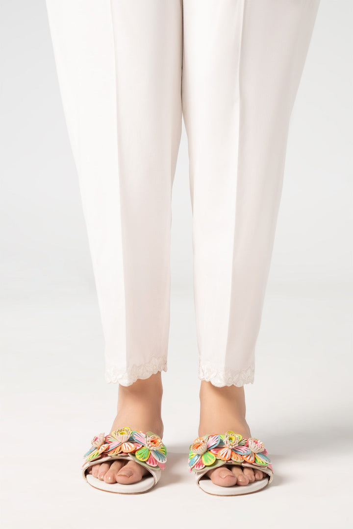 Embroidered Cambric Trouser Bottoms MBC2619-ESM-WHT