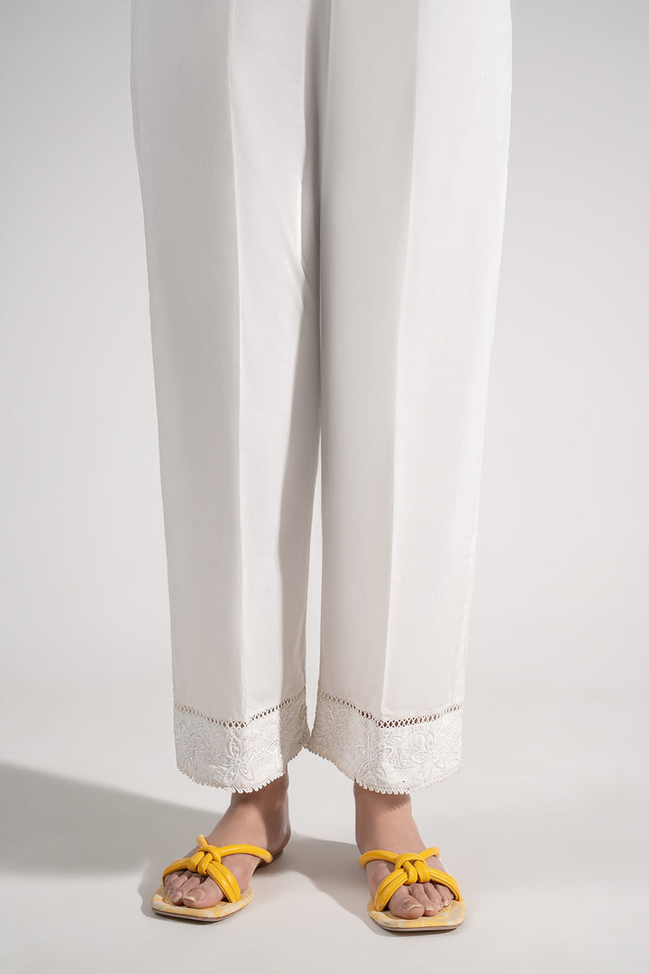 Embroidered Cambric Trouser Bottoms MBC2620-ESM-WHT