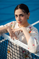 2 Pc Embroidered Cotton Stripe Suit