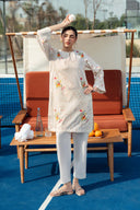 2 Pc Embroidered Cotton Stripe Suit