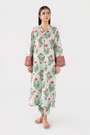 2 Pc Printed Slub Lawn Suit