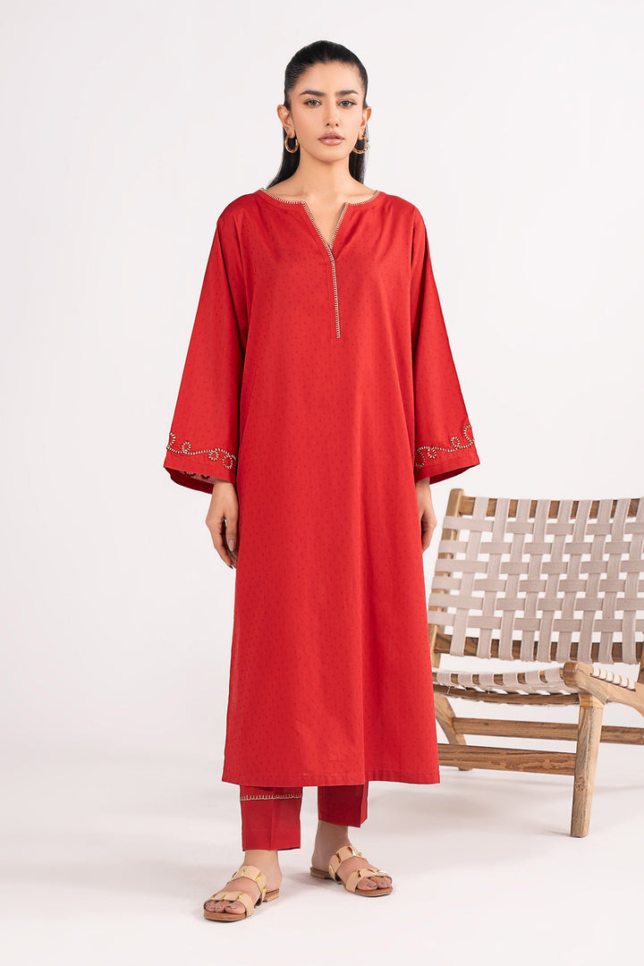 2 Pc Dyed Dobby Cotton Suit Casuals MB26245-ESM-RED