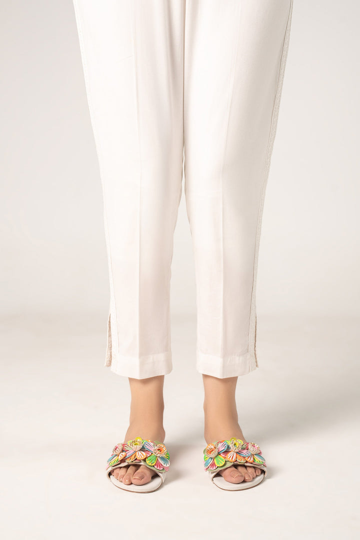 Embroidered Cambric Trouser Bottoms MBC2625-ESM-WHT