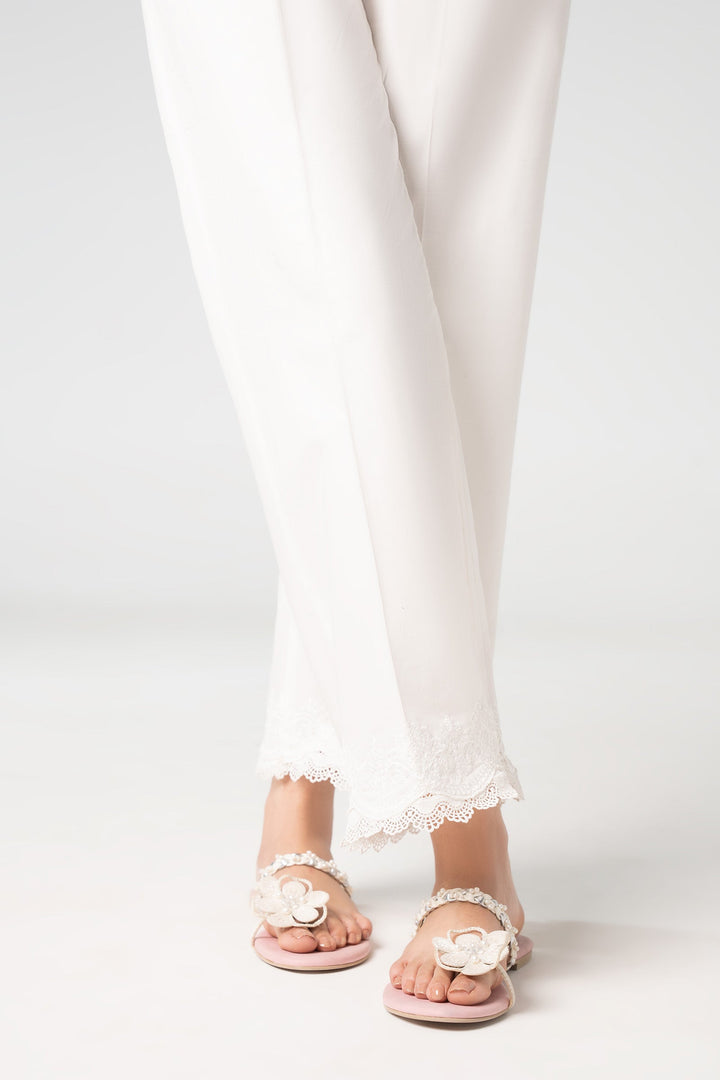 Embroidered Cambric Trouser Bottoms MBC2626-ESM-WHT