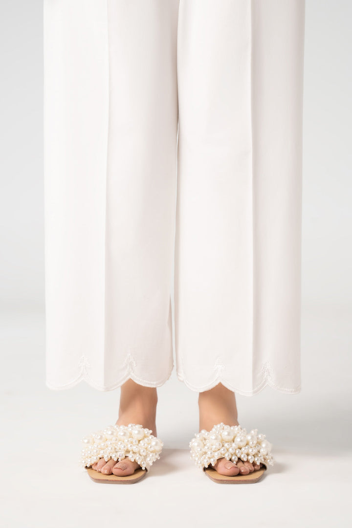 Embroidered Cambric Trouser Bottoms MBC2627-ESM-WHT