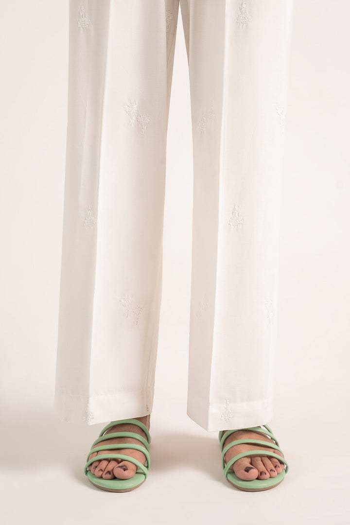 Embroidered Cambric Trouser Bottoms MBC2630-ESM-WHT