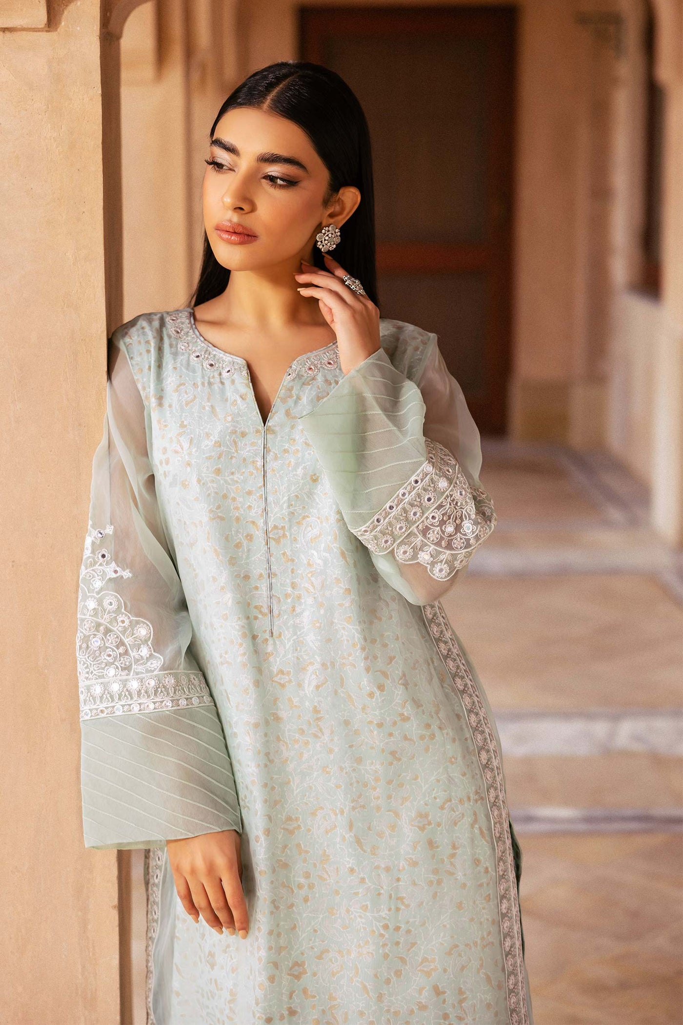 2 Pc Embroidered Organza Suit