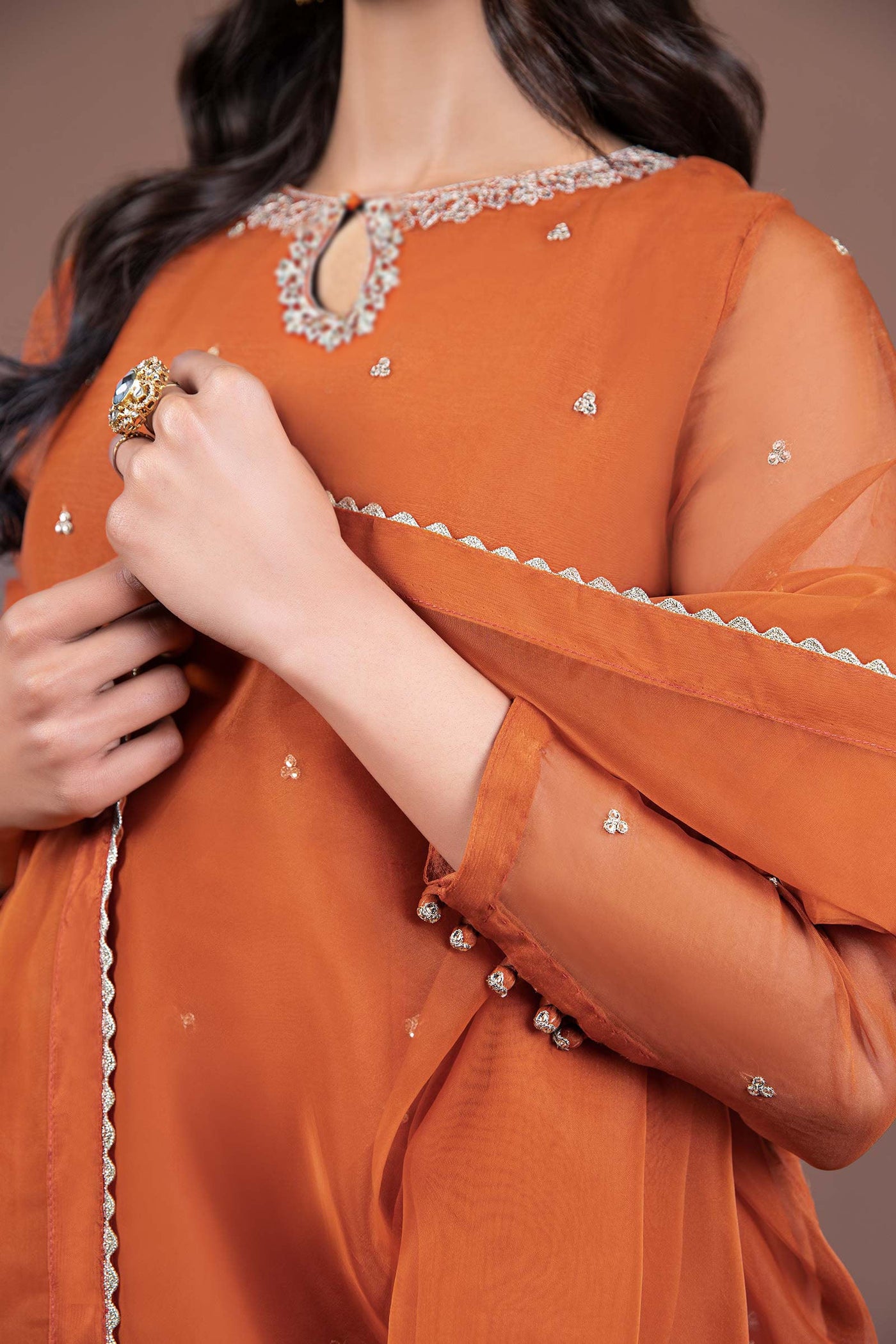 2 Piece Embroidered Organza Suit