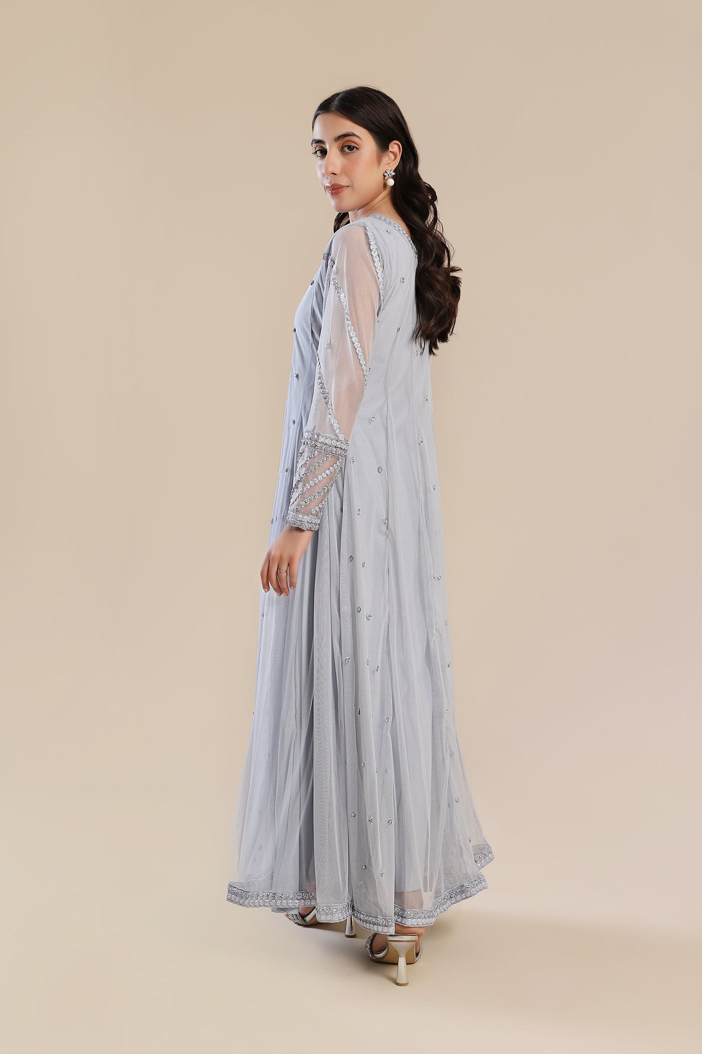 3 Piece Embroidered Poly Net Suit