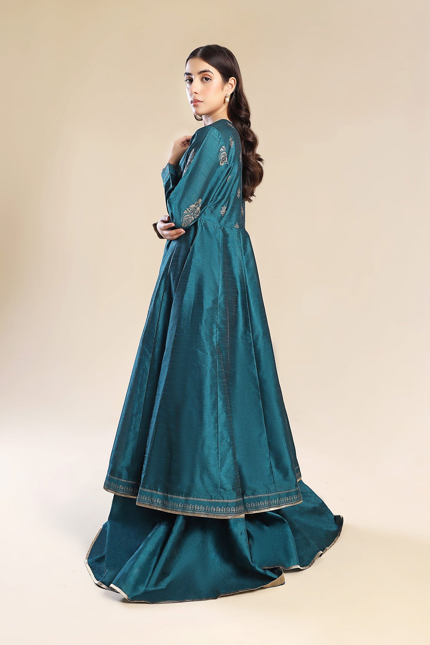 3 Pc Printed Raw Silk Suit