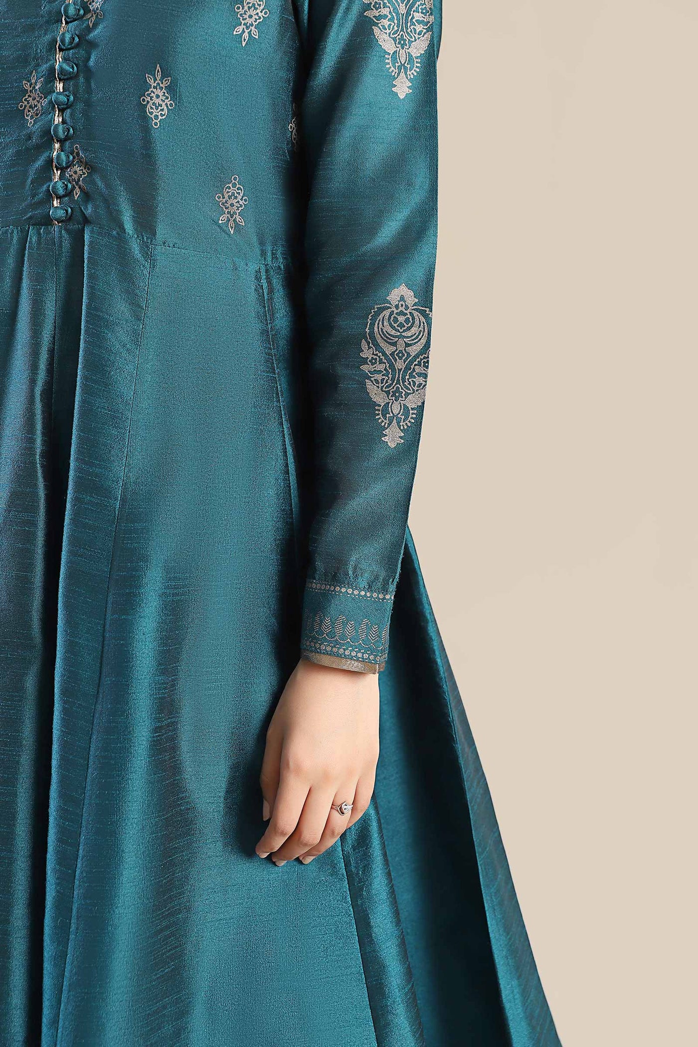 3 Pc Printed Raw Silk Suit